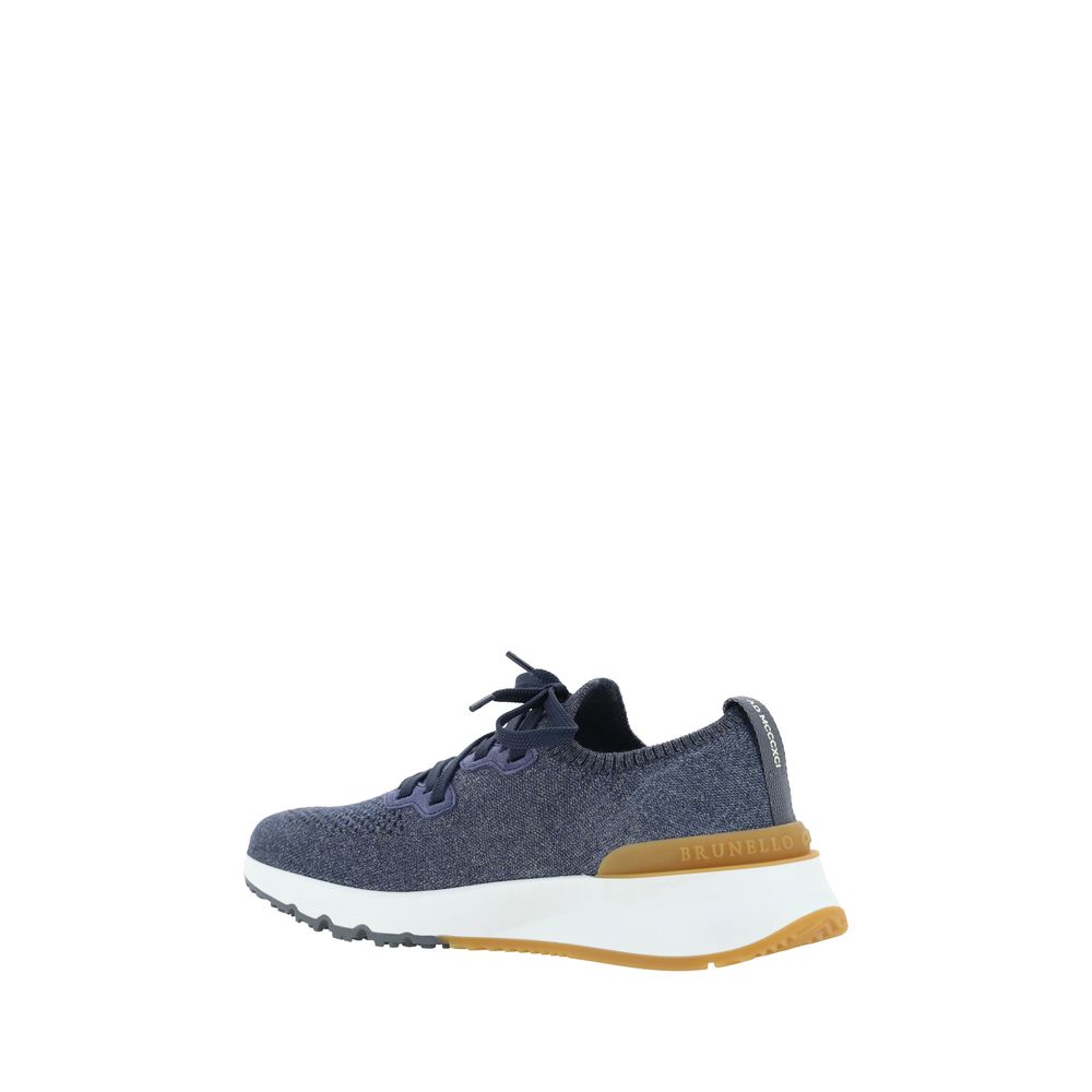 Brunello Cucinelli Blue Cotton Athletic-Style Sneakers