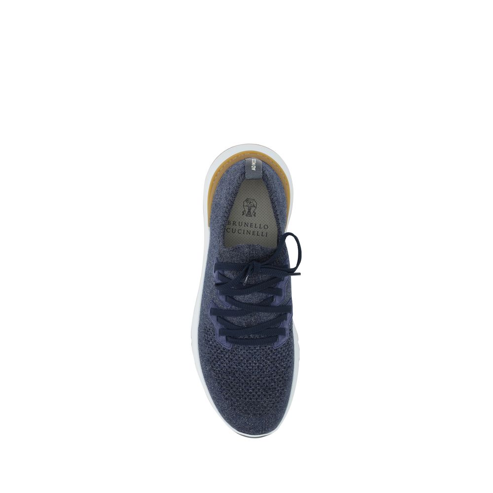 Brunello Cucinelli Blue Cotton Athletic-Style Sneakers
