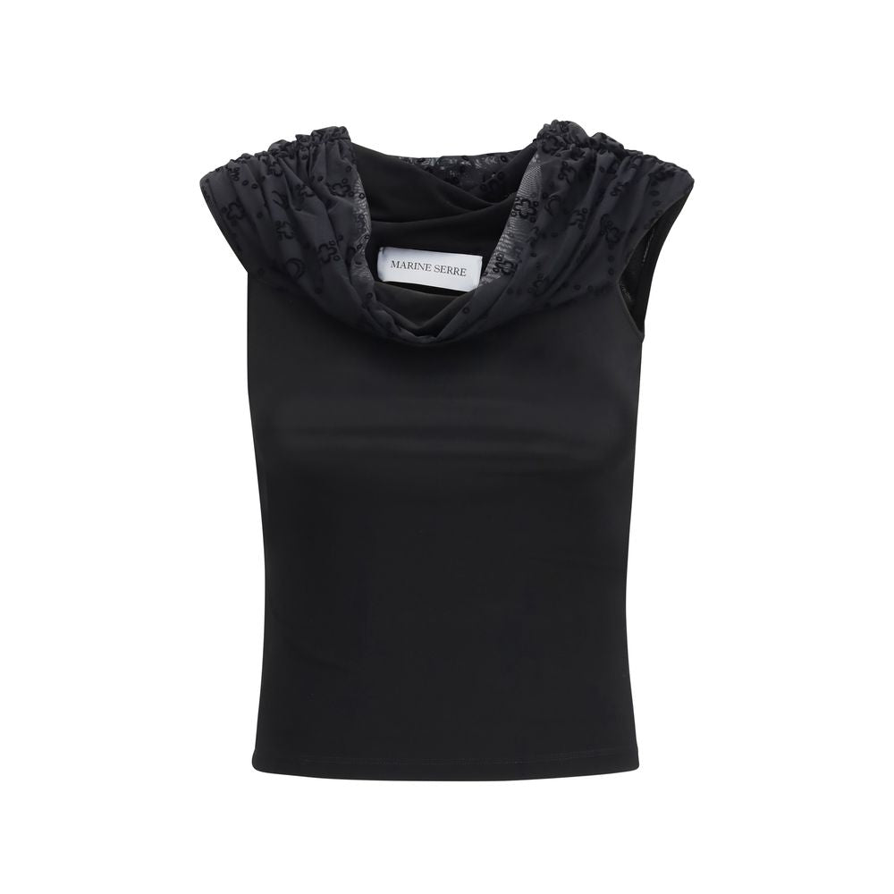 Marine Serre Black Sleeveless Viscose T-Shirt