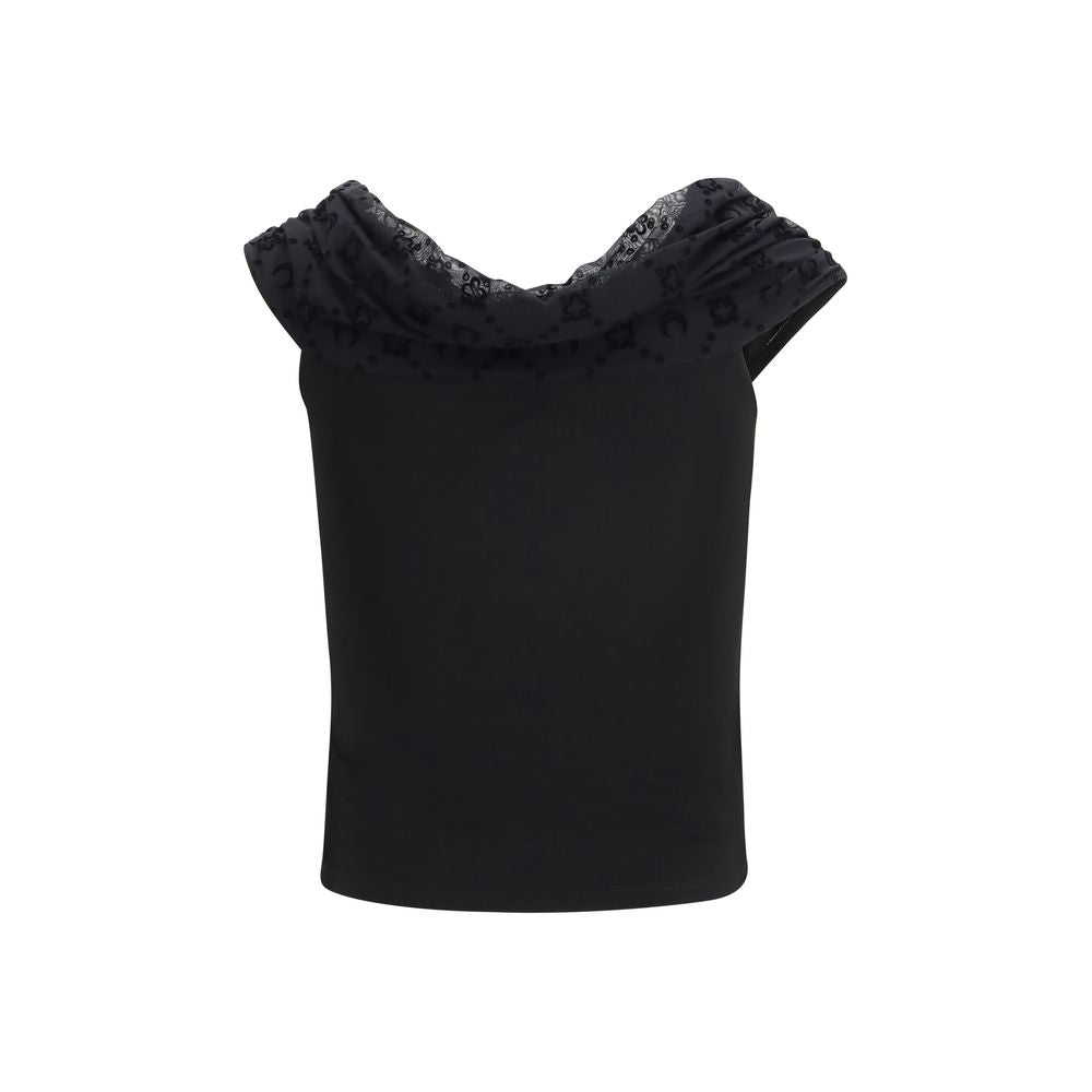 Marine Serre Black Sleeveless Viscose T-Shirt
