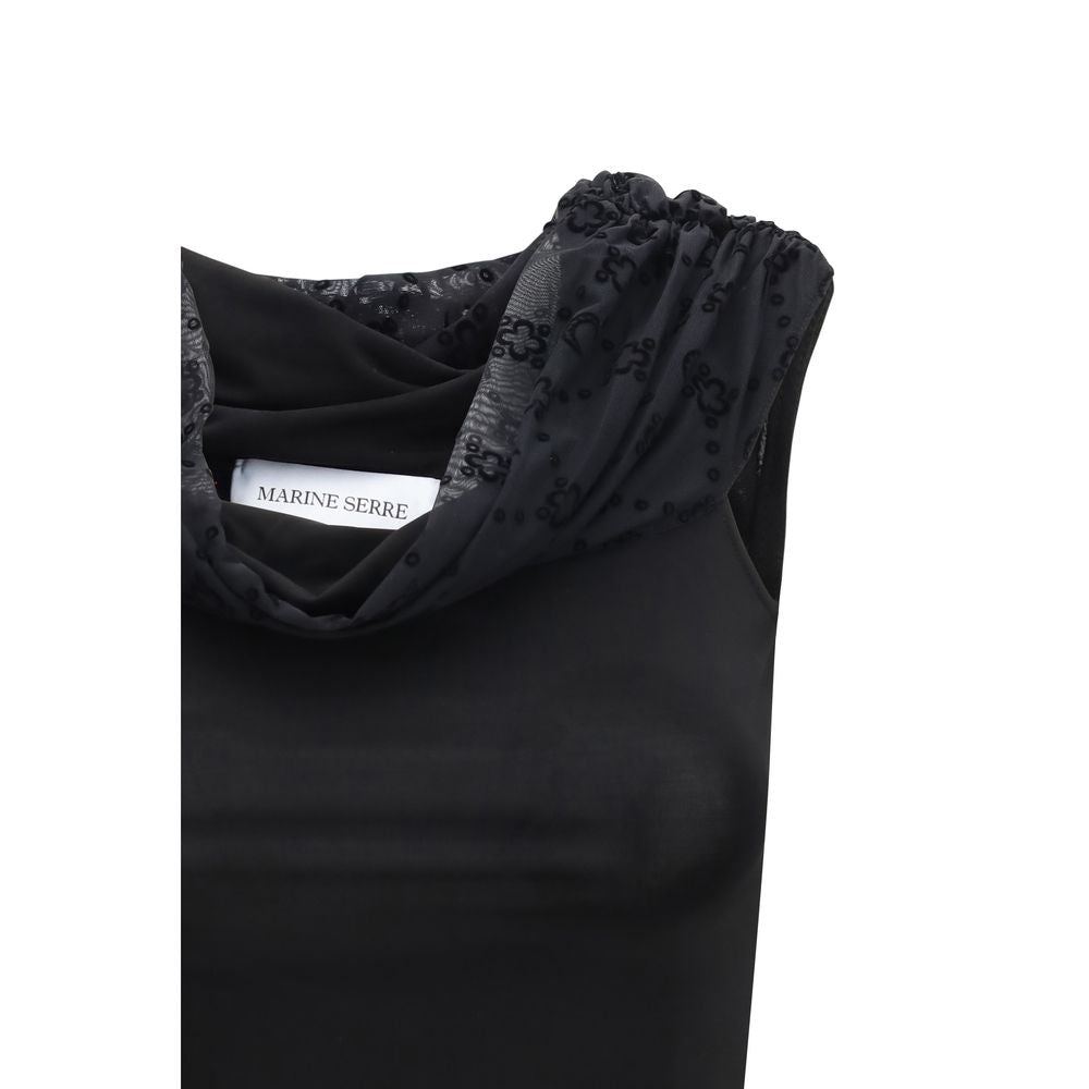 Marine Serre Black Sleeveless Viscose T-Shirt