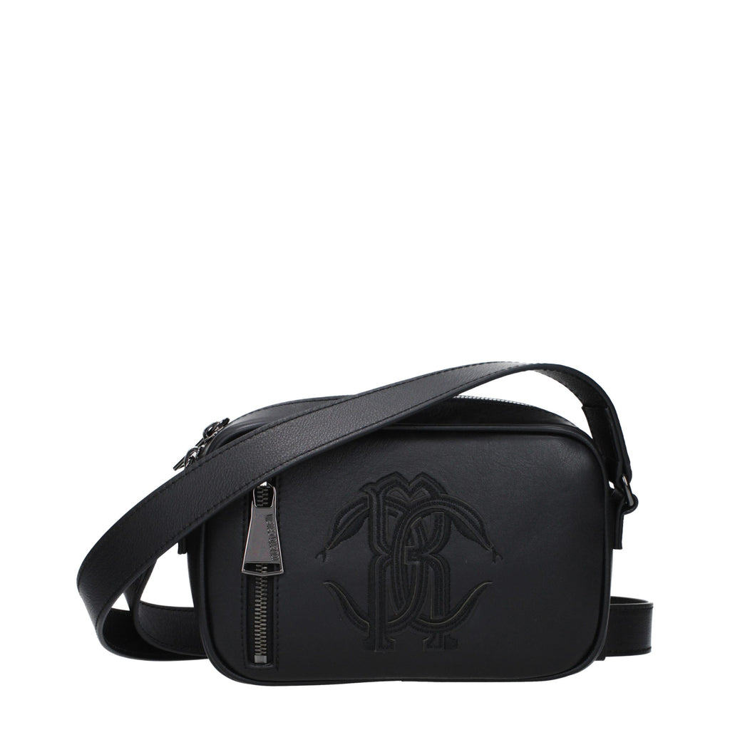 Roberto Cavalli Schwarze Leder Umhängetasche