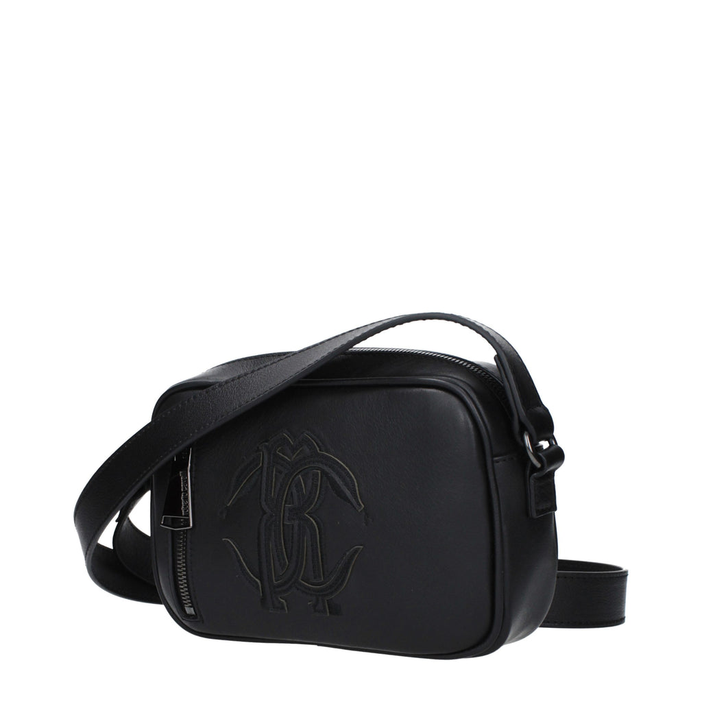 Roberto Cavalli Schwarze Leder Umhängetasche