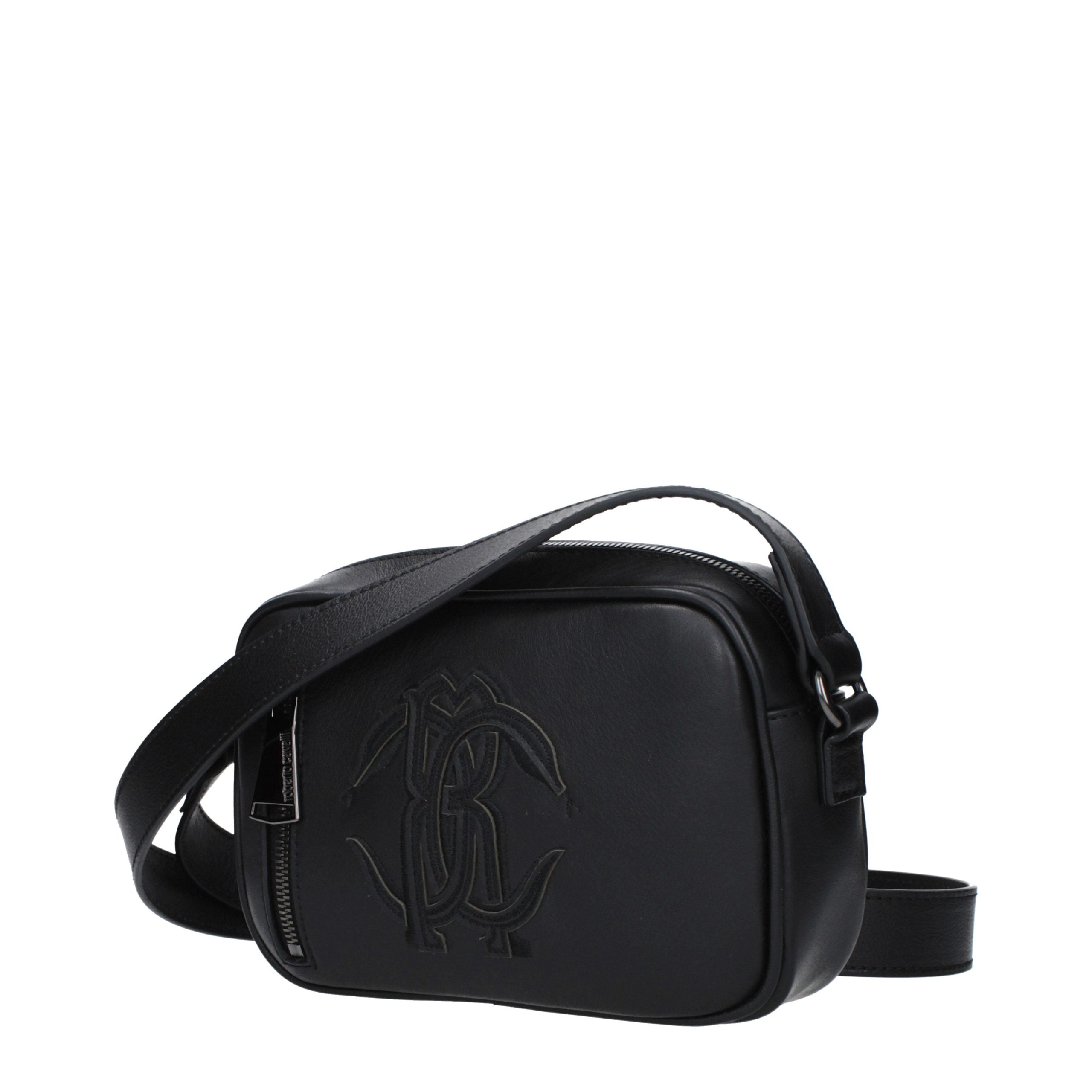 Roberto Cavalli Schwarze Leder Umhängetasche