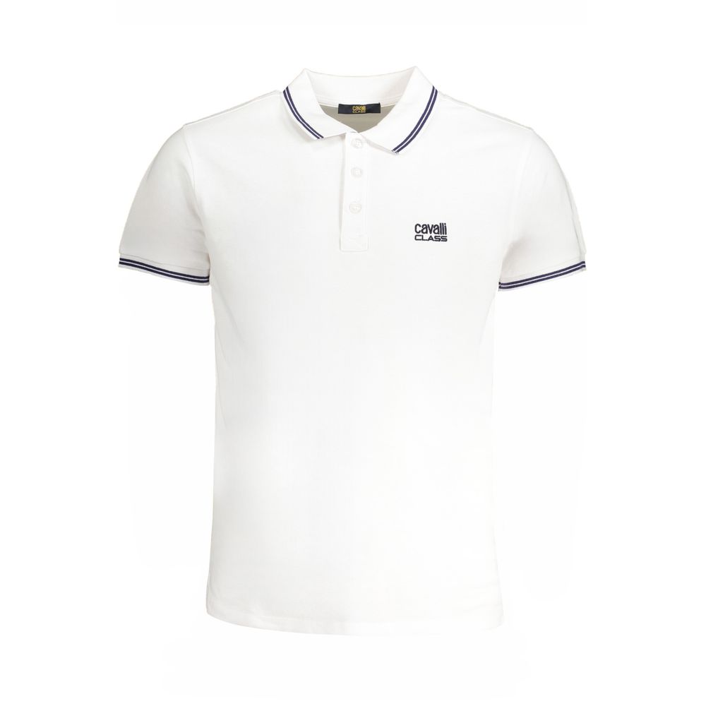 Cavalli Class Bianco Baumwoll-Herrenpoloshirt