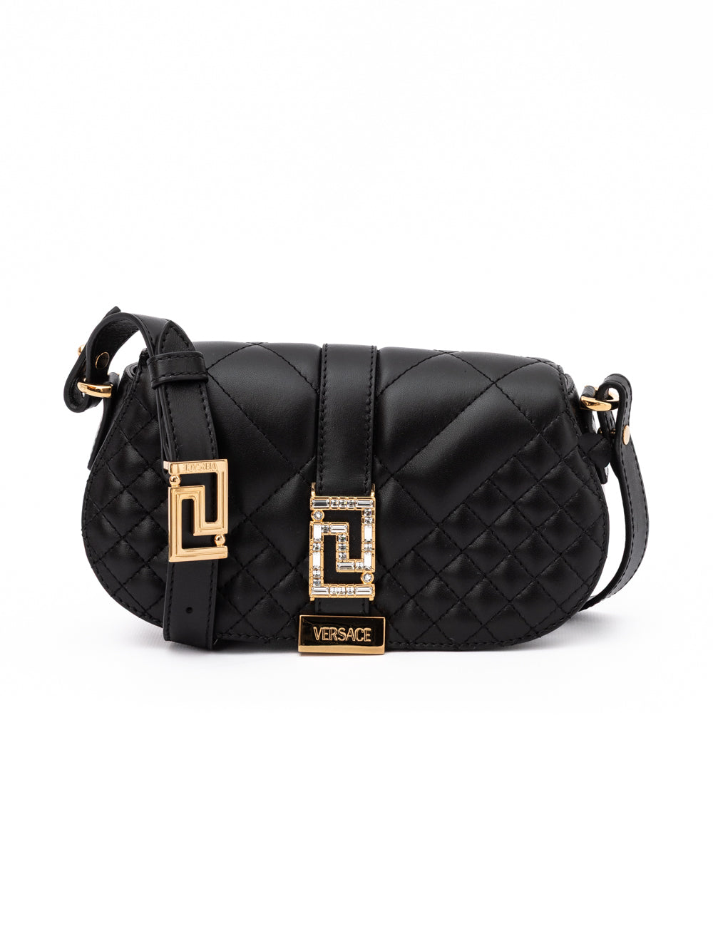 Versace Schwarze Leder-Umhängetasche mit Steppung