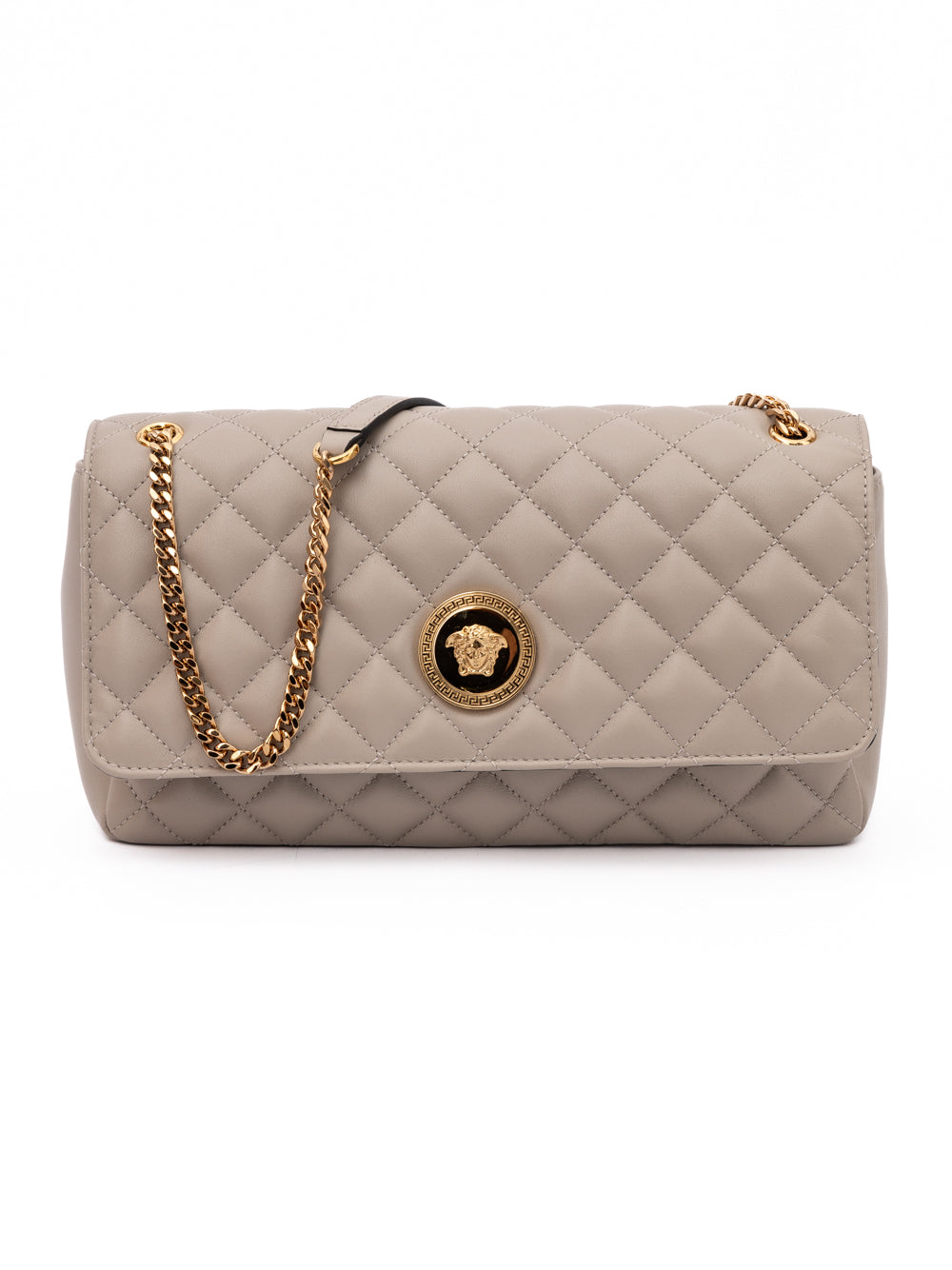 Versace Taupe gesteppte Leder Umhängetasche