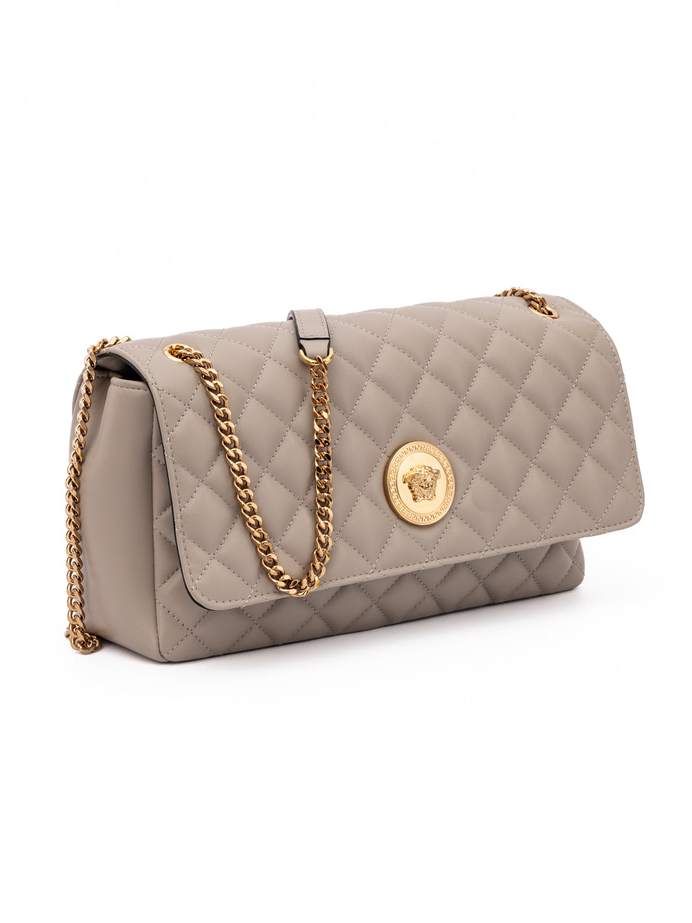 Versace Taupe gesteppte Leder Umhängetasche