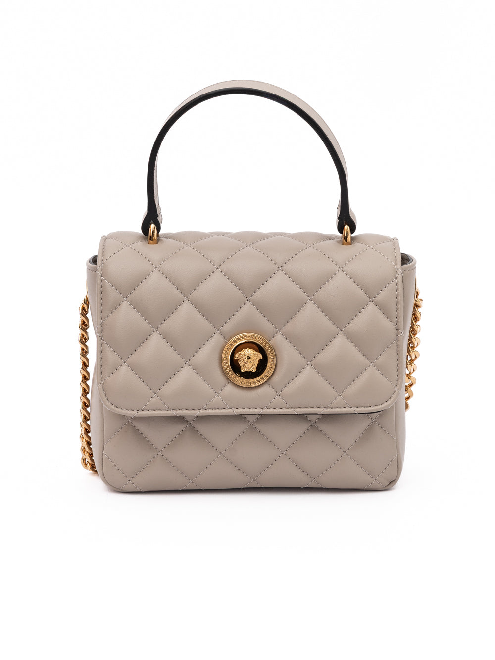 Versace Taupe gesteppte Lederhandtasche