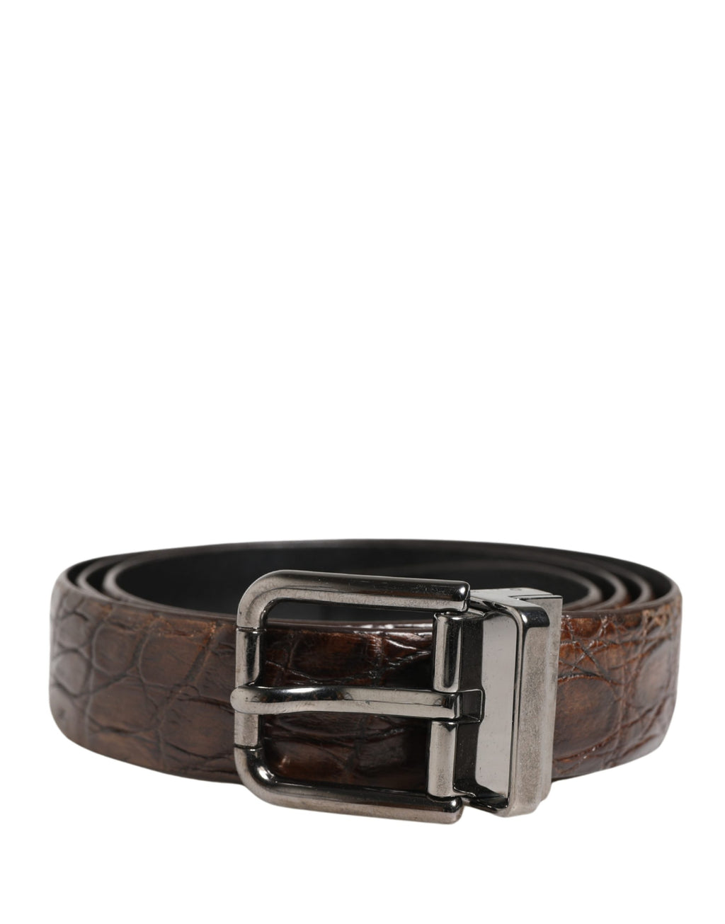 Dolce & Gabbana Brauner Leder Gürtel mit silberfarbener Metallschnalle