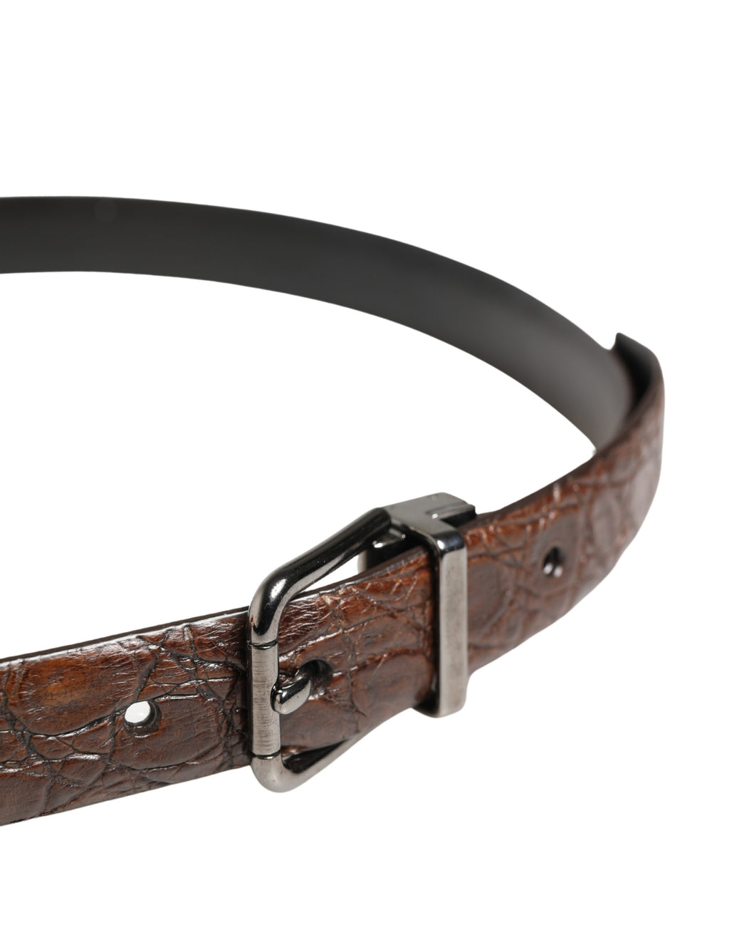 Dolce & Gabbana Brauner Leder Gürtel mit silberfarbener Metallschnalle