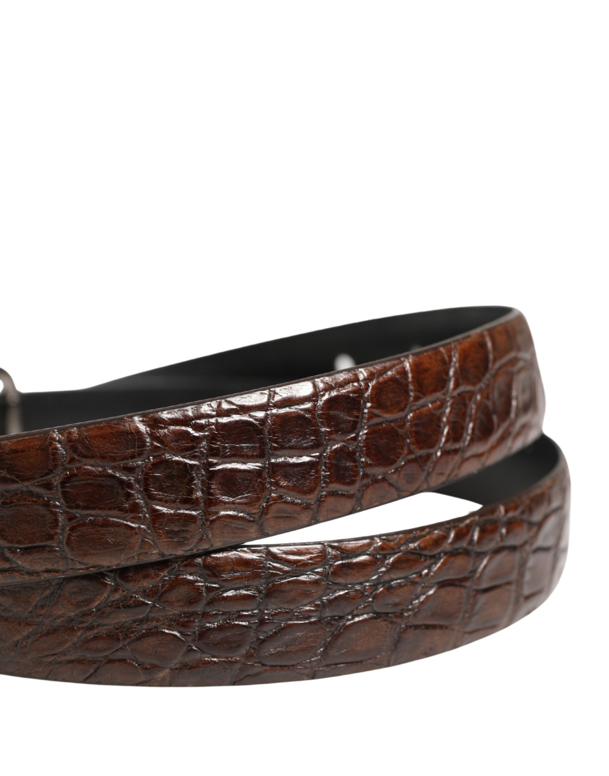 Dolce & Gabbana Brauner Leder Gürtel mit silberfarbener Metallschnalle
