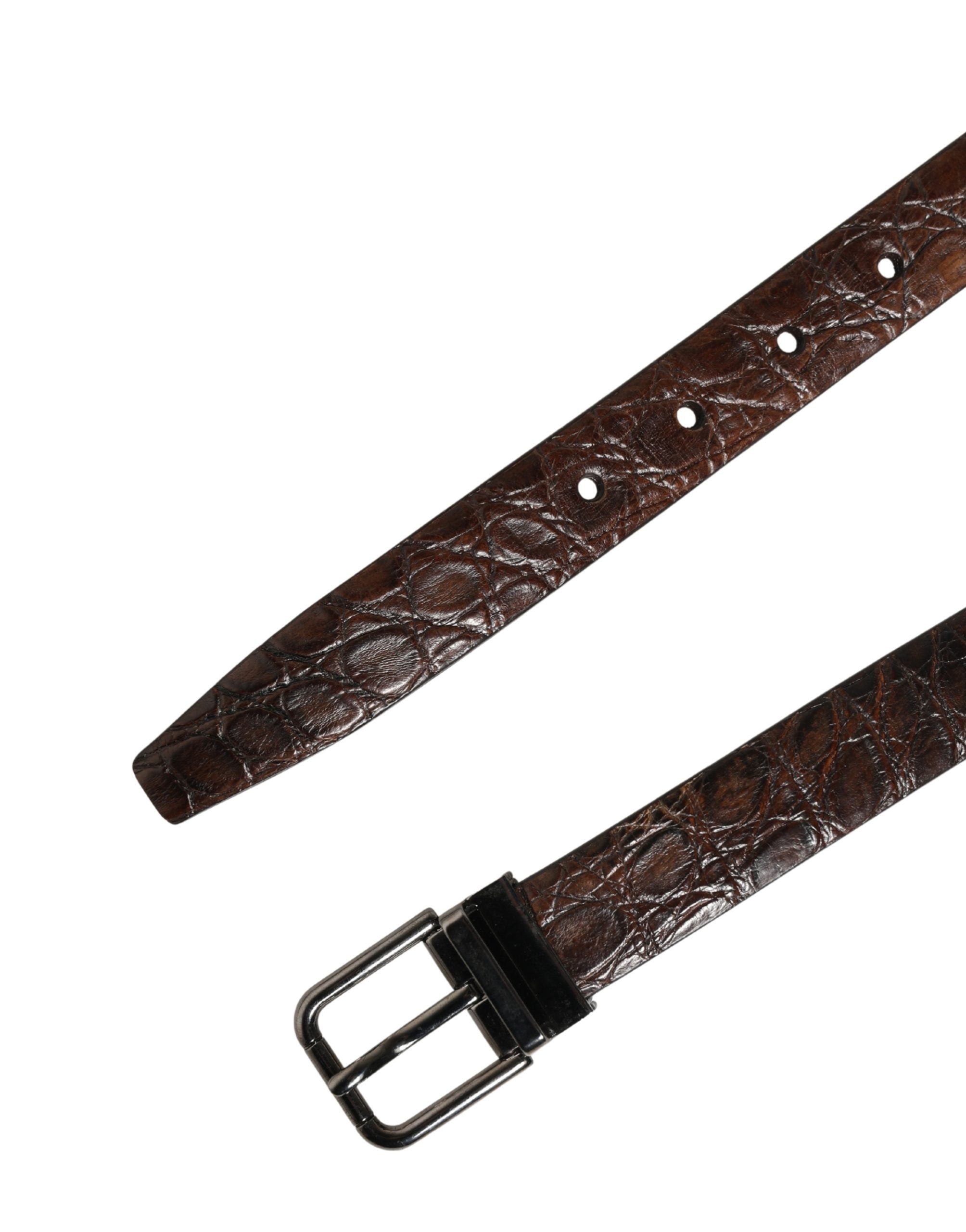 Dolce & Gabbana Brauner Leder Gürtel mit silberfarbener Metallschnalle