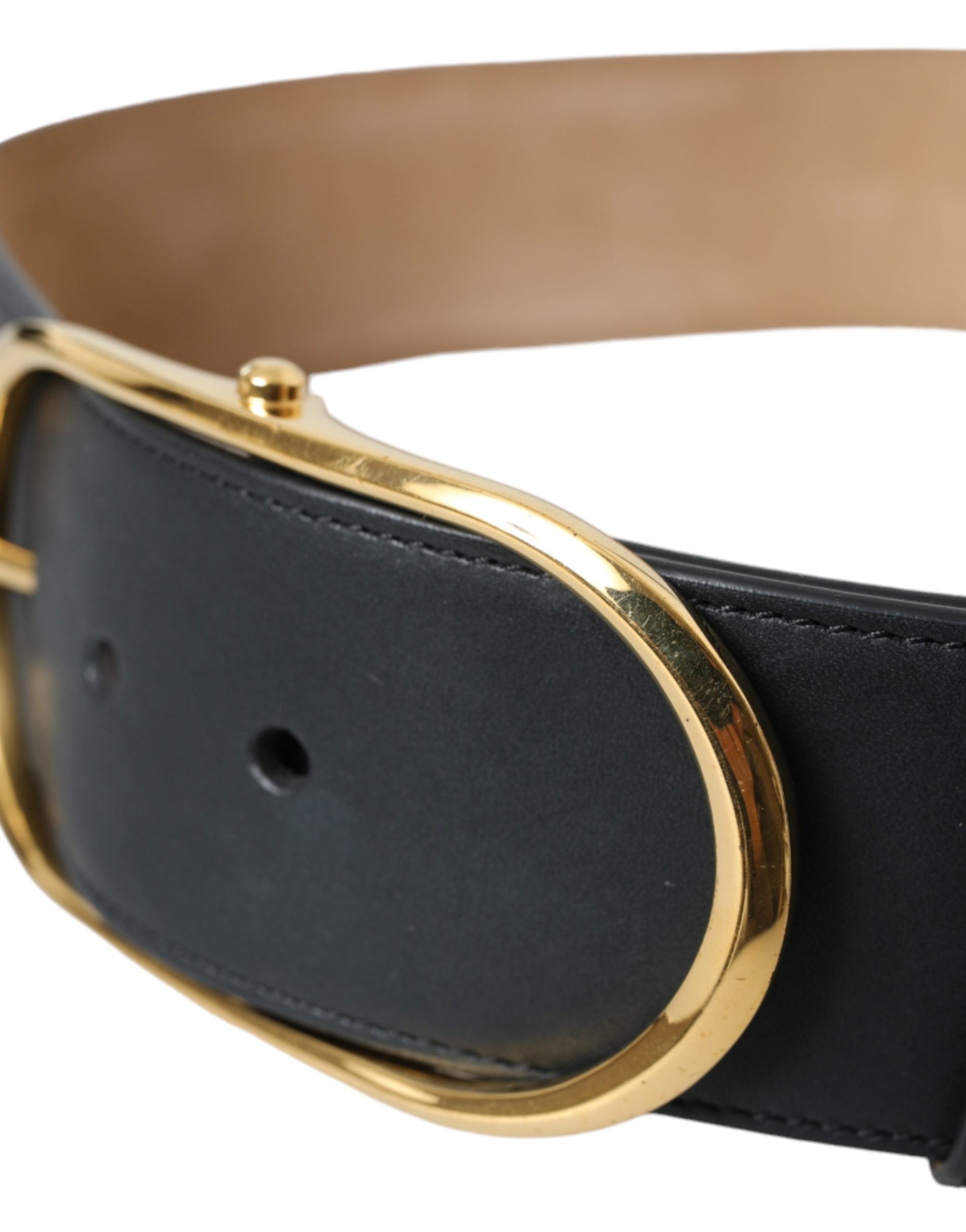 Dolce & Gabbana Klassischer schwarzer Ledergürtel mit ovaler Metallschnalle