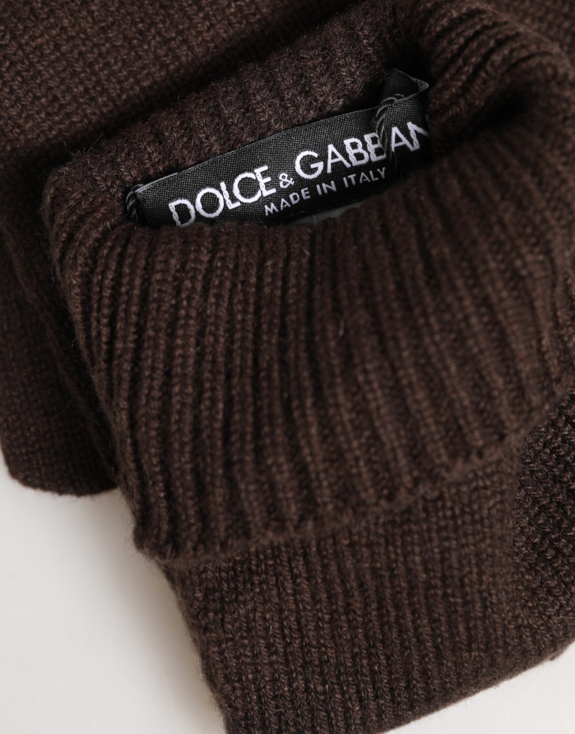 Dolce & Gabbana Braune Strickhandschuhe aus Kaschmir, Ellbogenlänge