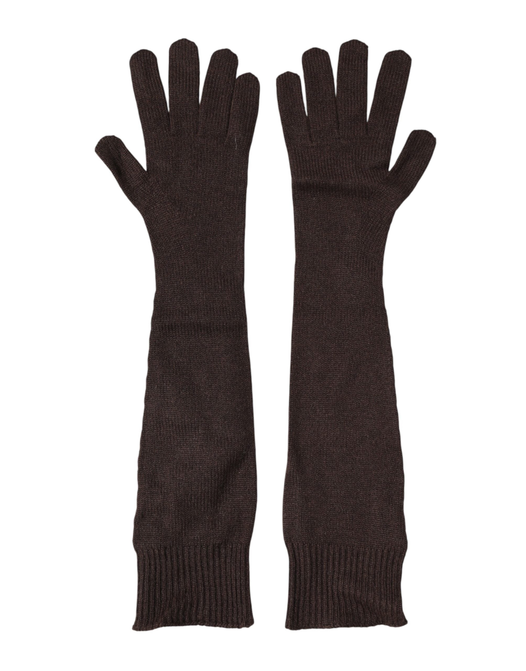 Dolce & Gabbana Braune Strickhandschuhe aus Kaschmir, Ellbogenlänge
