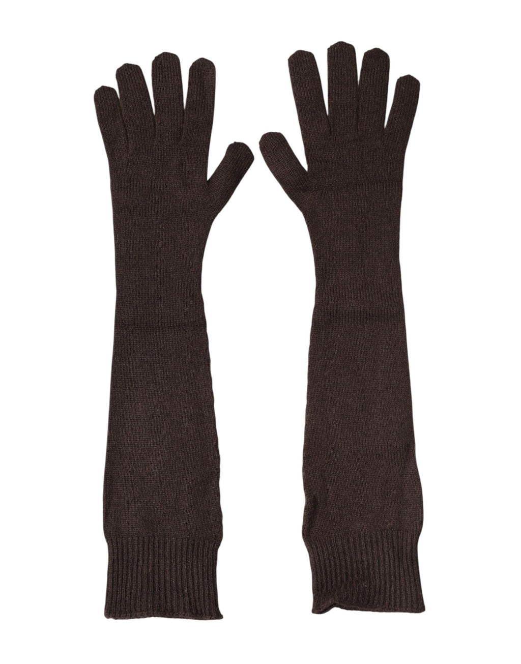 Dolce & Gabbana Braune Strickhandschuhe aus Kaschmir, Ellbogenlänge