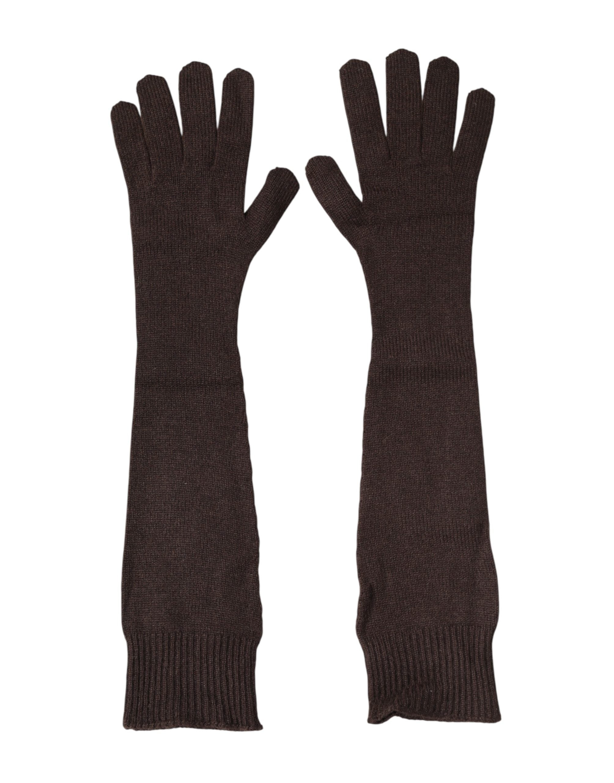 Dolce & Gabbana Braune Strickhandschuhe aus Kaschmir, Ellbogenlänge