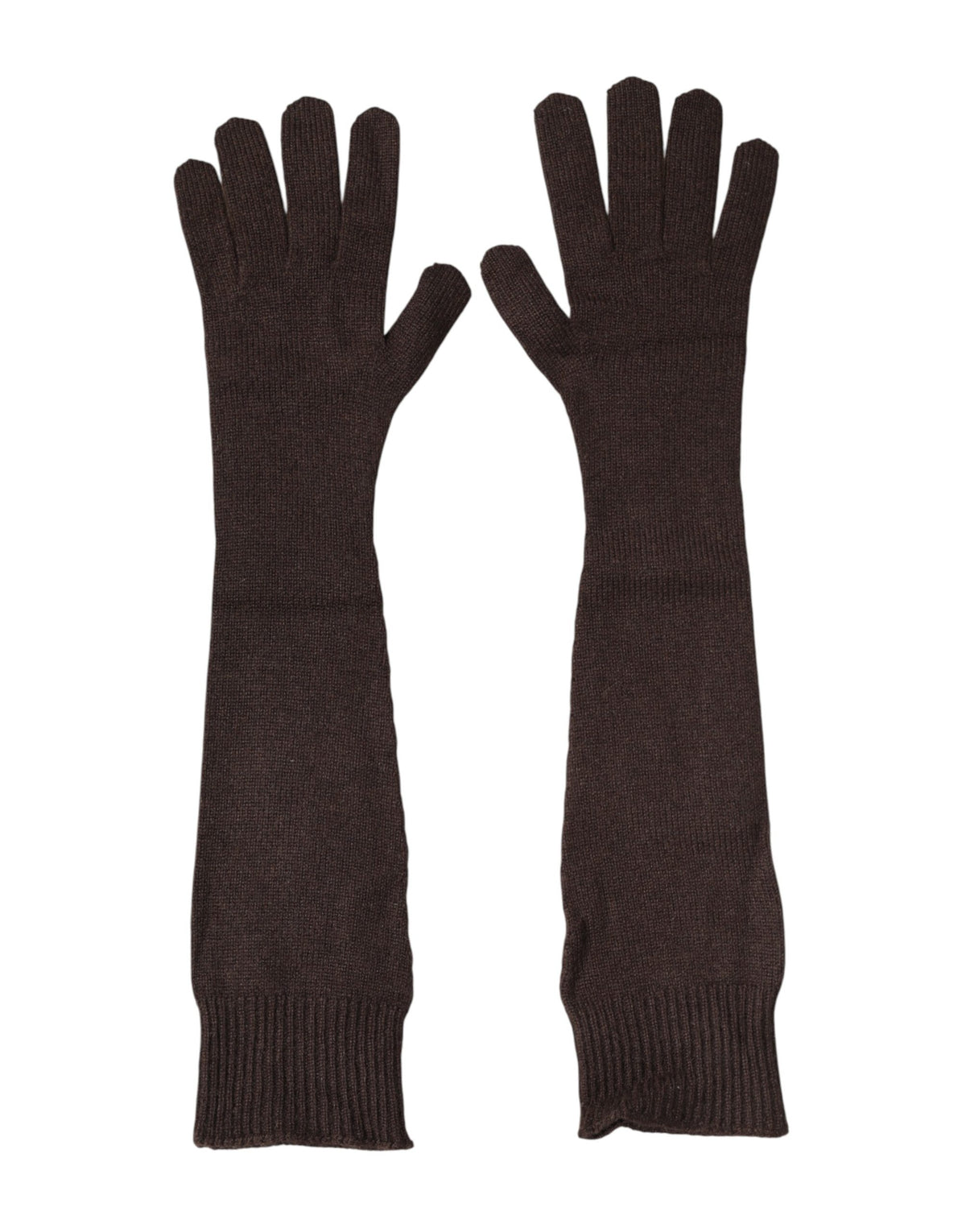 Dolce & Gabbana Braune Strickhandschuhe aus Kaschmir, Ellbogenlänge