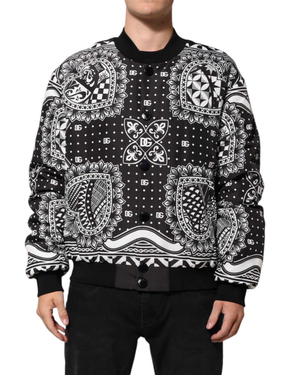 Dolce & Gabbana Bomberjacke mit schwarzem und weißem Bandana-Print für Herren