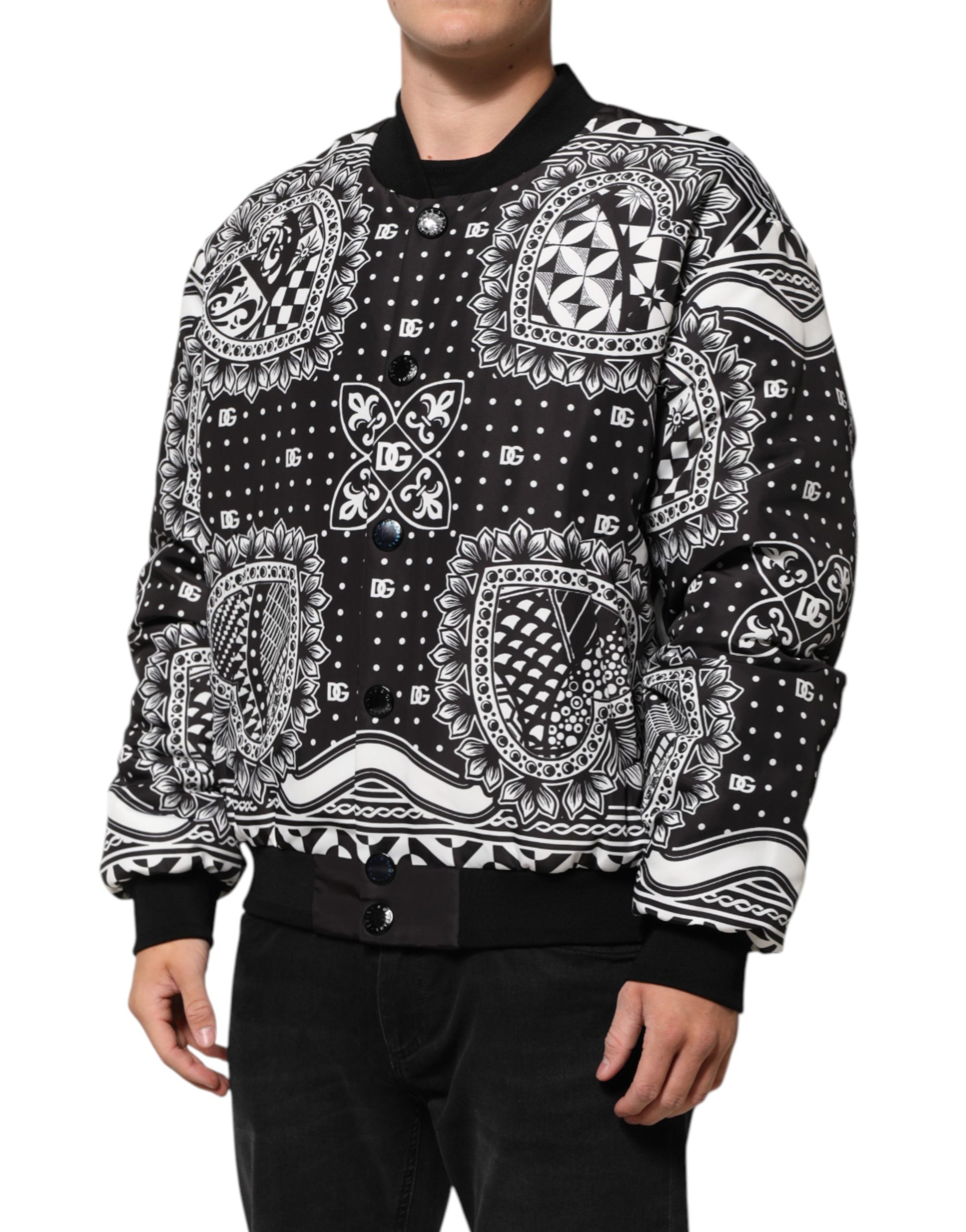 Dolce & Gabbana Bomberjacke mit schwarzem und weißem Bandana-Print für Herren