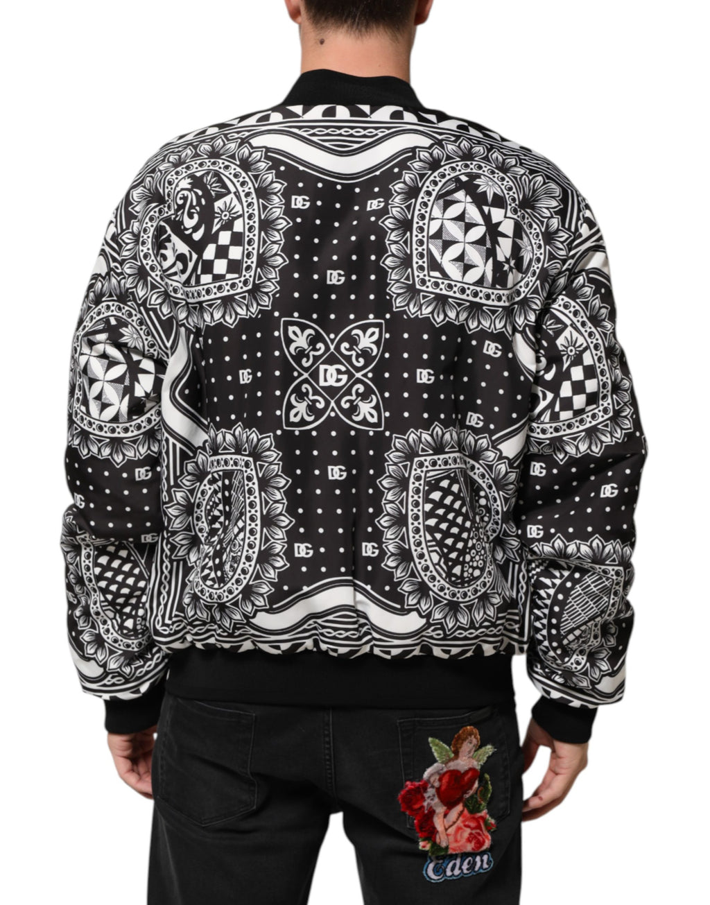 Dolce & Gabbana Bomberjacke mit schwarzem und weißem Bandana-Print für Herren