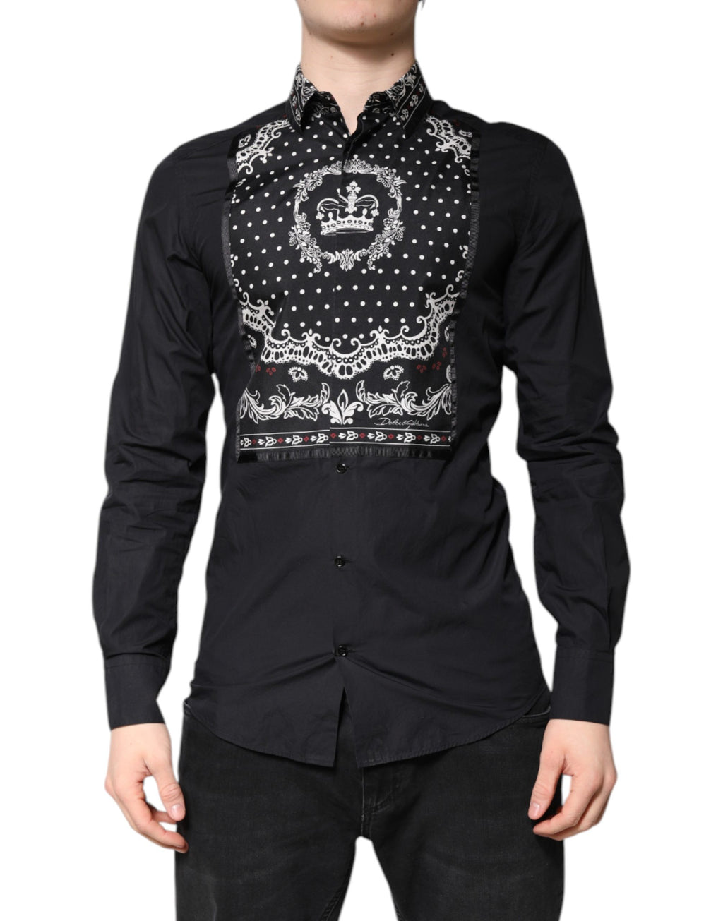 Dolce & Gabbana Schwarz Weißes Bandana GOLD Formelles Hemd