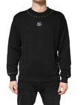 Dolce & Gabbana Schwarzer Sweatshirt-Pullover mit Verzierungen aus Baumwolle