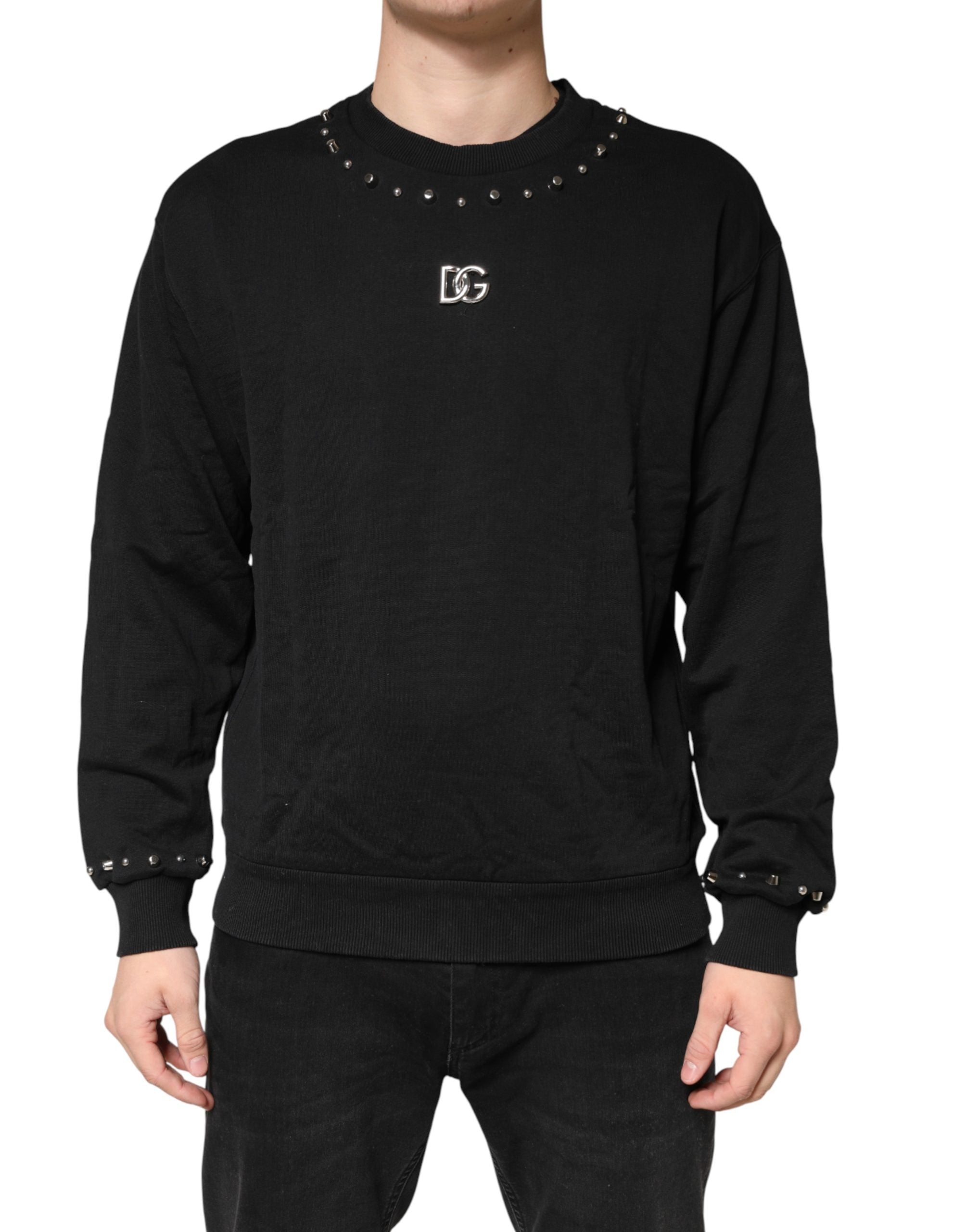 Dolce & Gabbana Schwarzer Sweatshirt-Pullover mit Verzierungen aus Baumwolle
