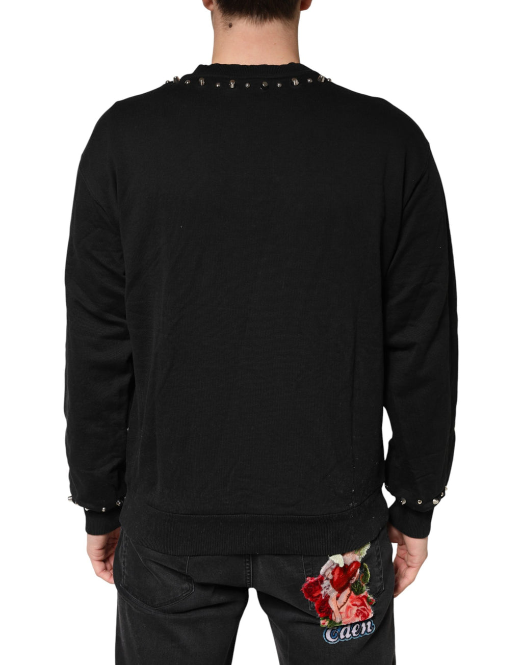 Dolce & Gabbana Schwarzer Sweatshirt-Pullover mit Verzierungen aus Baumwolle