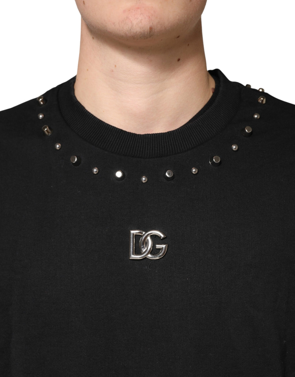 Dolce & Gabbana Schwarzer Sweatshirt-Pullover mit Verzierungen aus Baumwolle