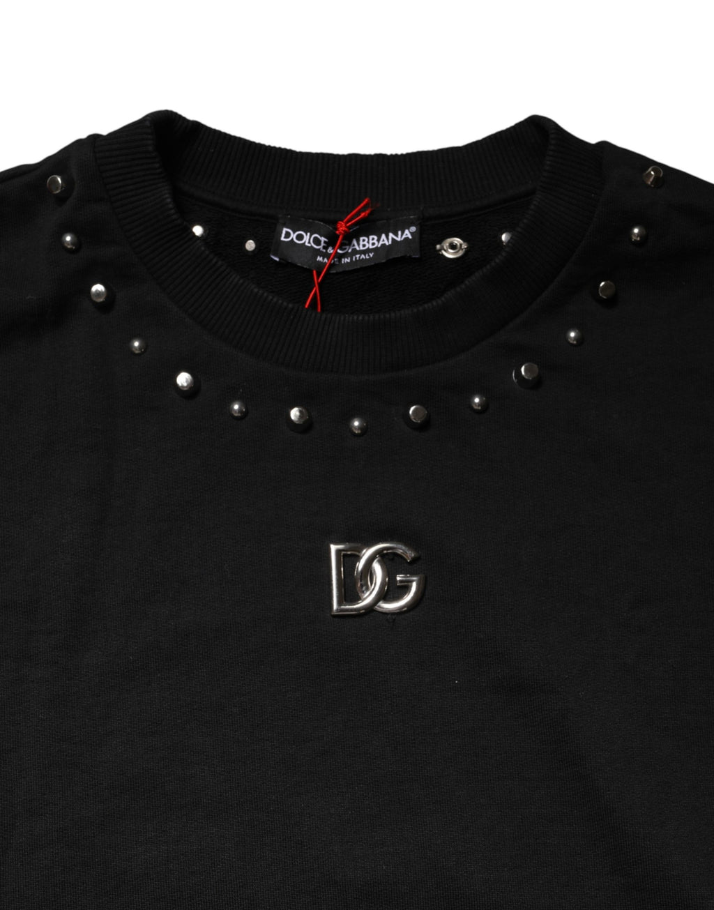 Dolce & Gabbana Schwarzer Sweatshirt-Pullover mit Verzierungen aus Baumwolle