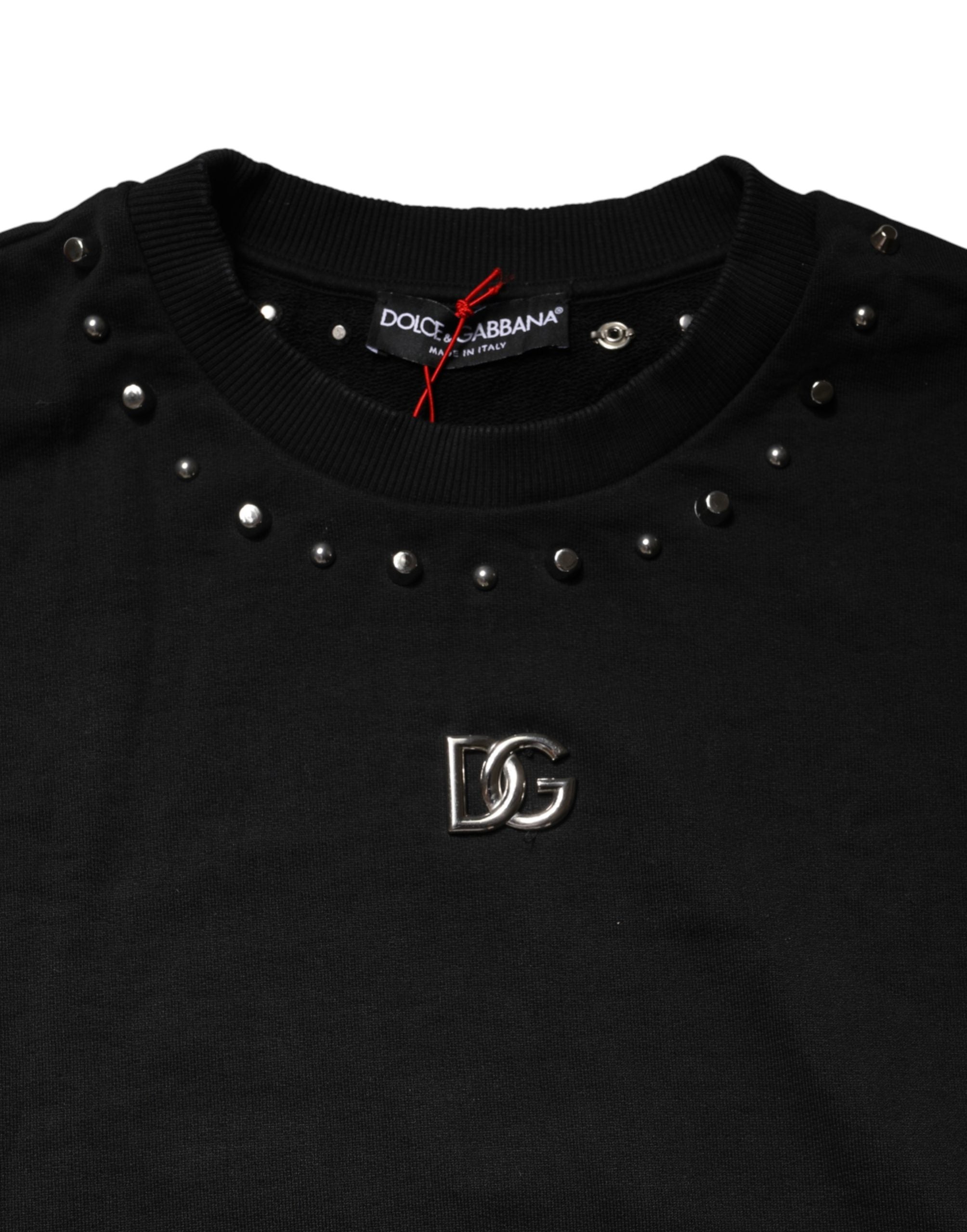 Dolce & Gabbana Schwarzer Sweatshirt-Pullover mit Verzierungen aus Baumwolle