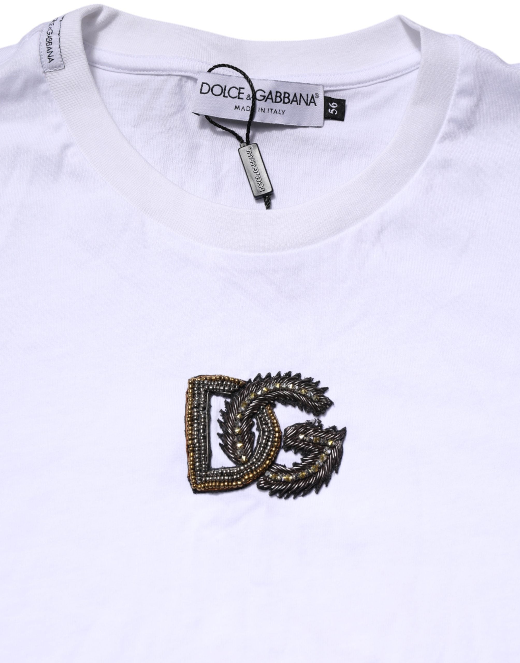 Dolce & Gabbana Weißes Baumwoll-T-Shirt für Herren mit DG-Logo-Stickerei