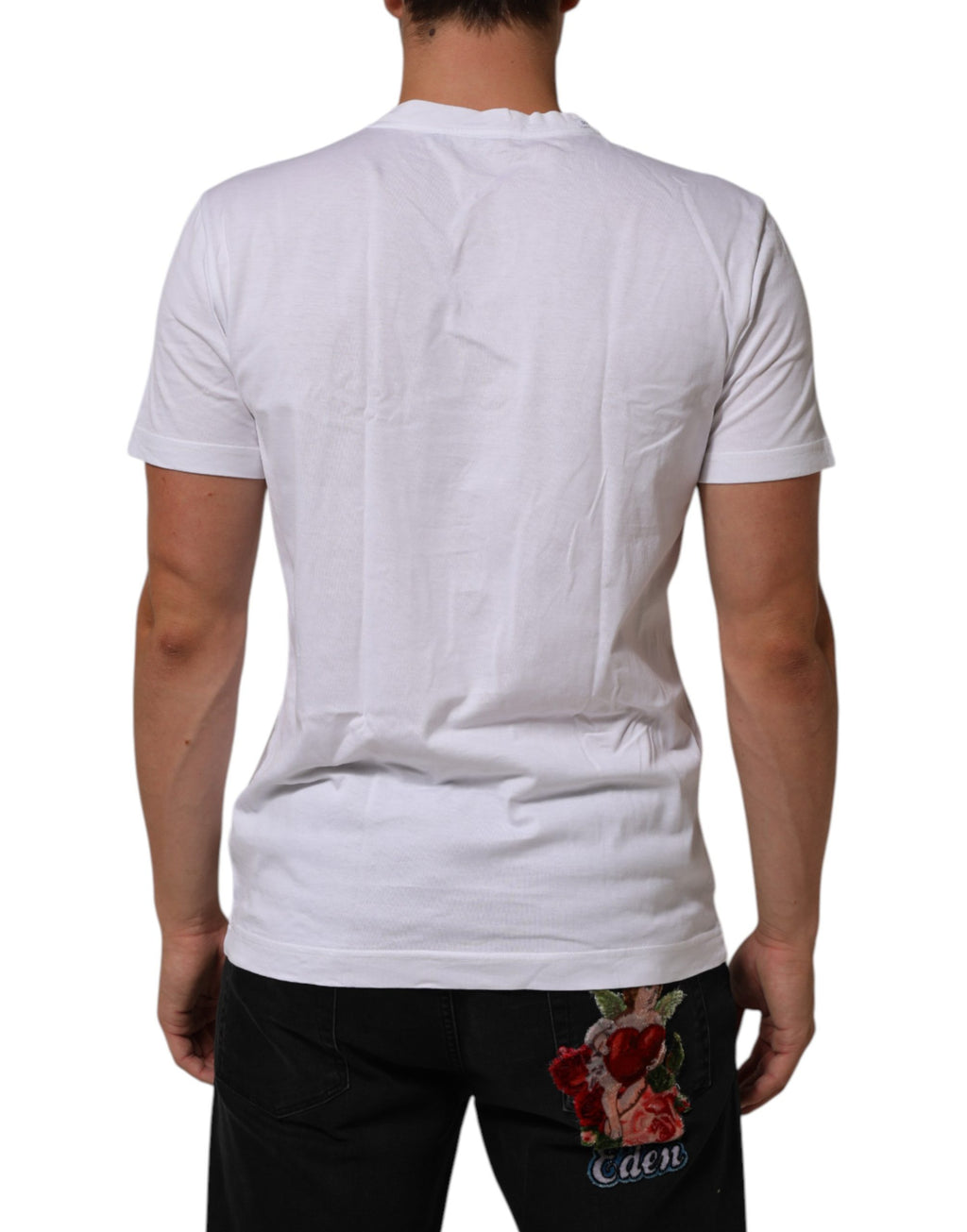Dolce & Gabbana Weißes T-Shirt mit Rundhalsausschnitt aus Baumwolle DG Love Patch