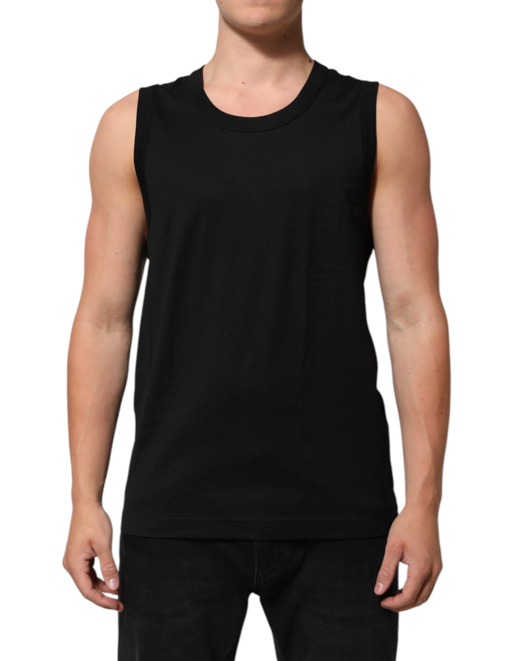 Dolce & Gabbana Schwarzes ärmelloses Herren-Tanktop aus Baumwolle