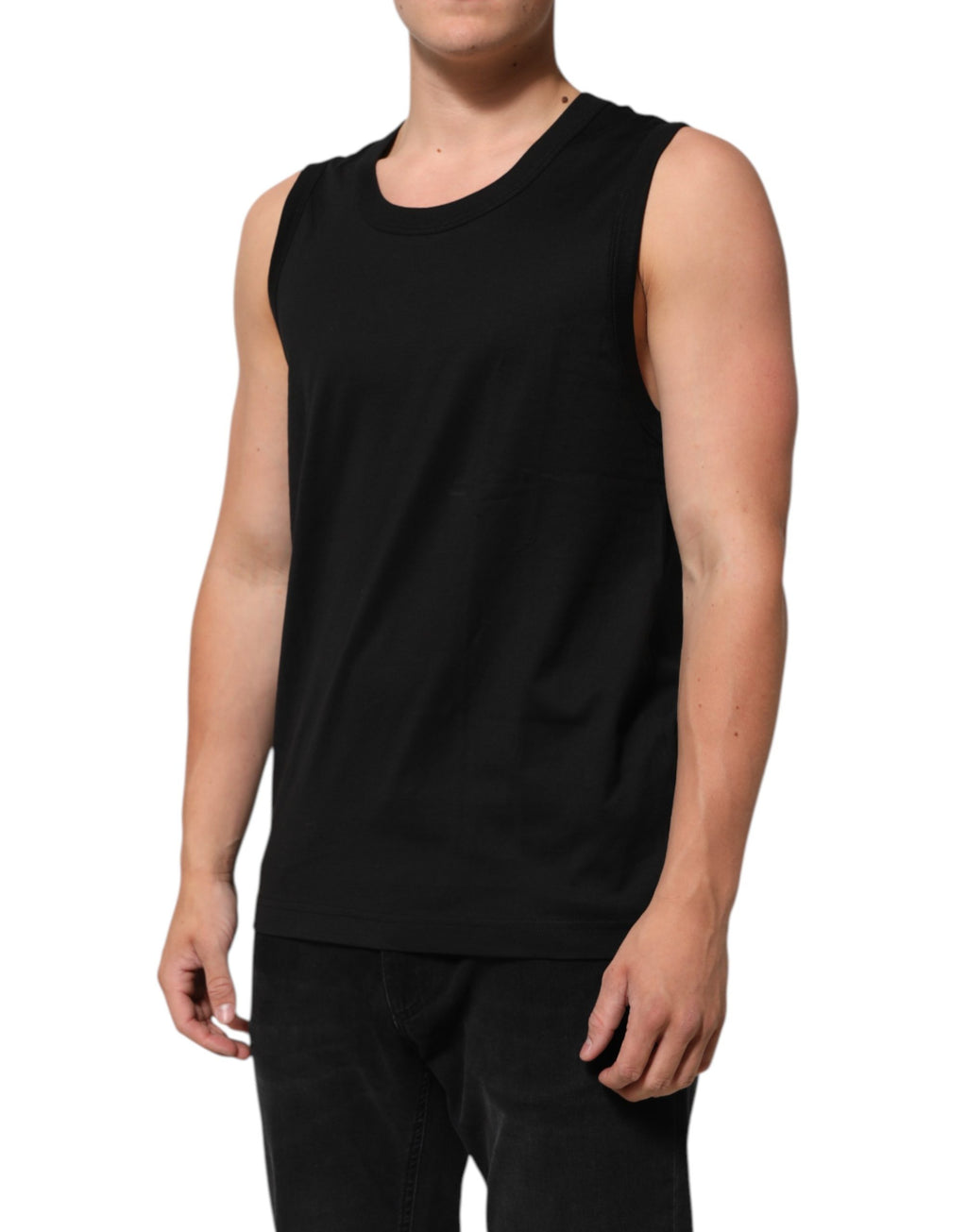 Dolce & Gabbana Schwarzes ärmelloses Herren-Tanktop aus Baumwolle
