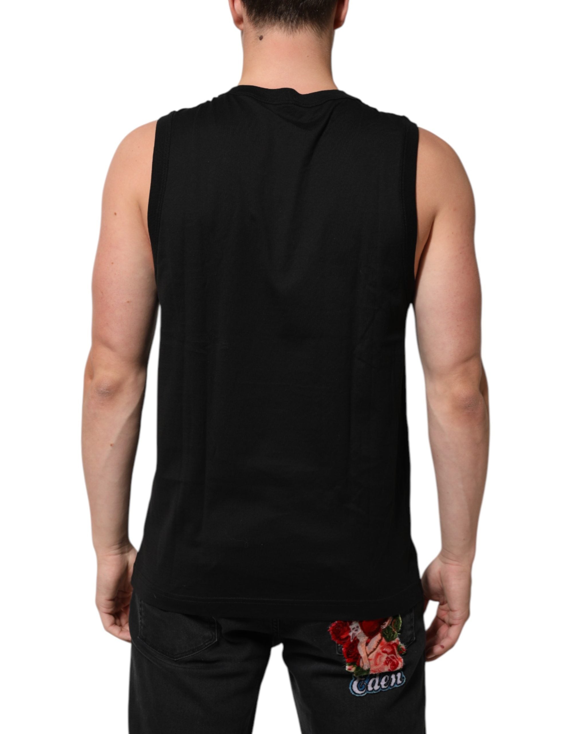 Dolce & Gabbana Schwarzes ärmelloses Herren-Tanktop aus Baumwolle