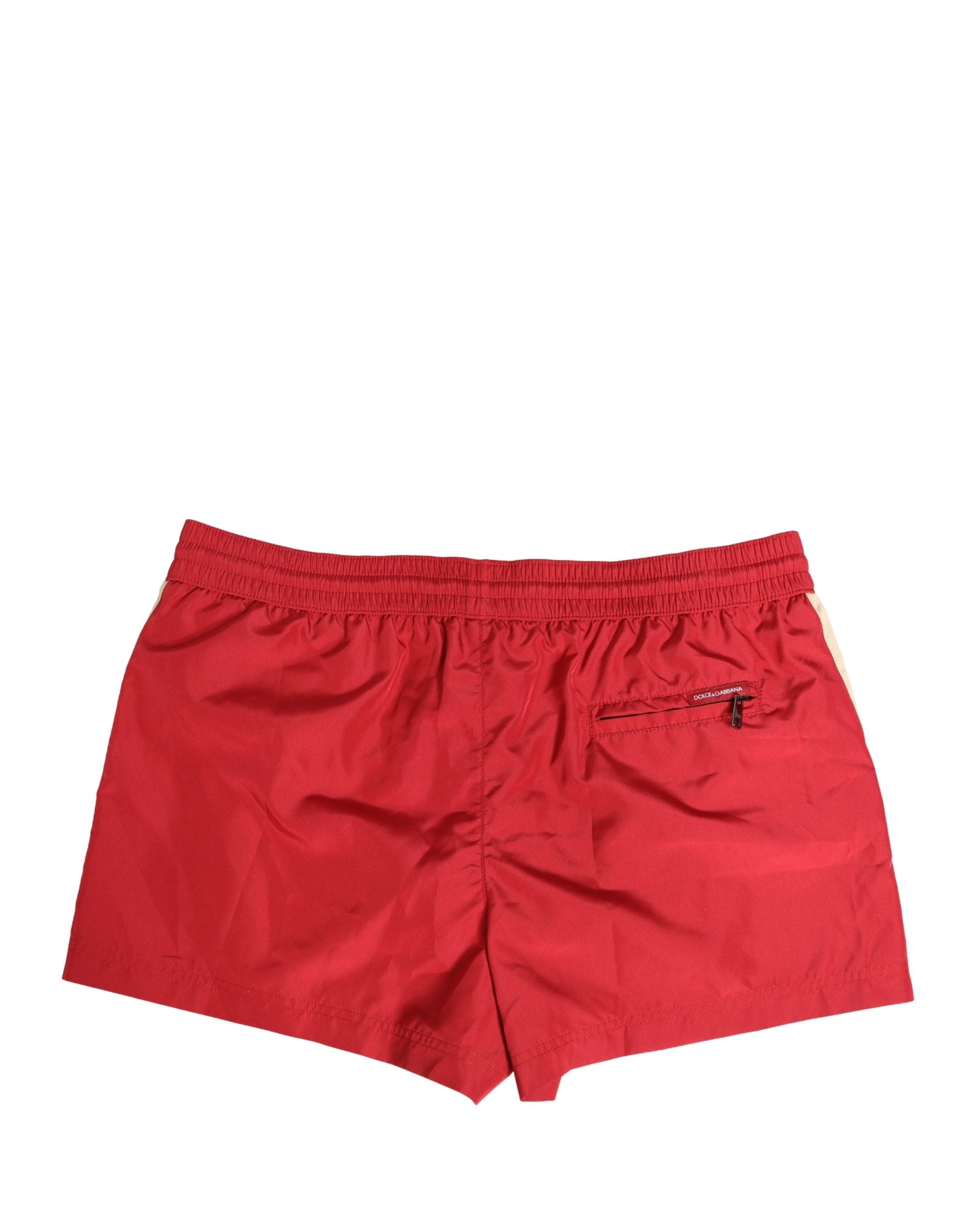 Dolce & Gabbana Rote Herren-Badeshorts aus Polyester mit Kordelzug