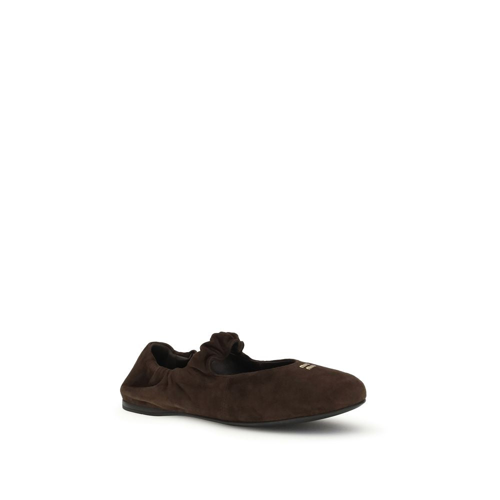 Miu Miu Braune Kalbsleder-Ballerinas Bos Taurus