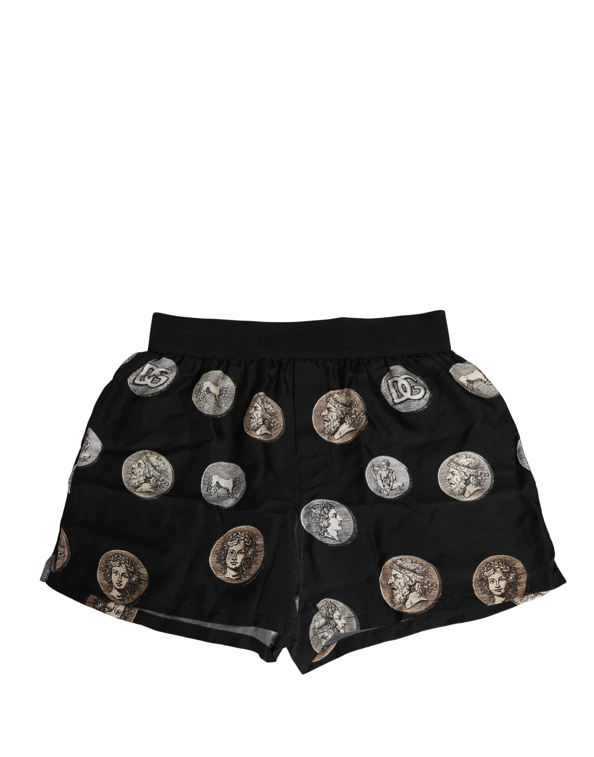 Dolce & Gabbana Schwarze Boxershorts mit Print antiker Münzen