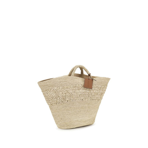 Manebi Beige Raffia Handtasche