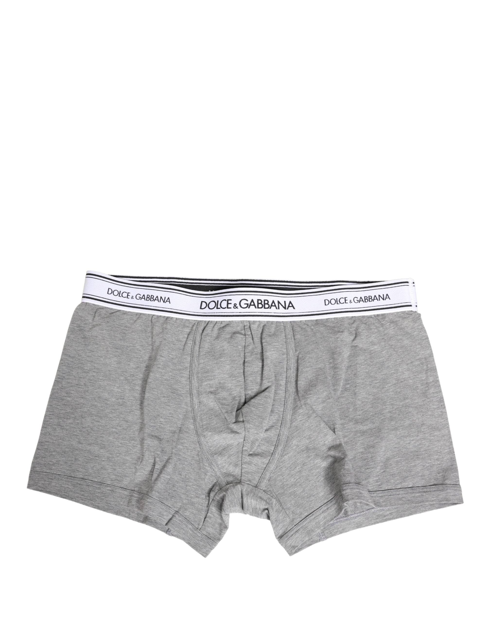 Dolce & Gabbana Graue Herren-Boxershorts aus Baumwolle mit Logo-Bund