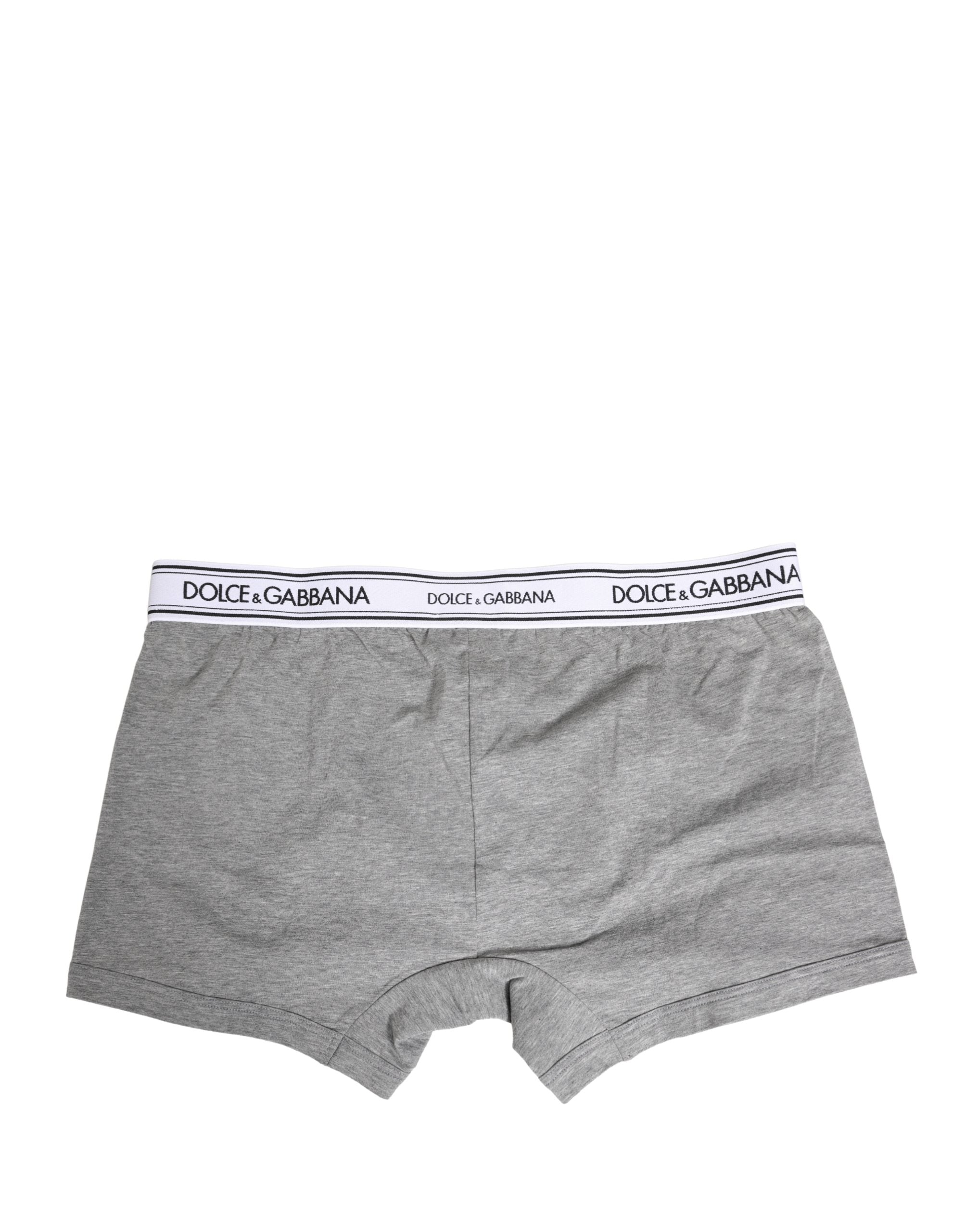 Dolce & Gabbana Graue Herren-Boxershorts aus Baumwolle mit Logo-Bund