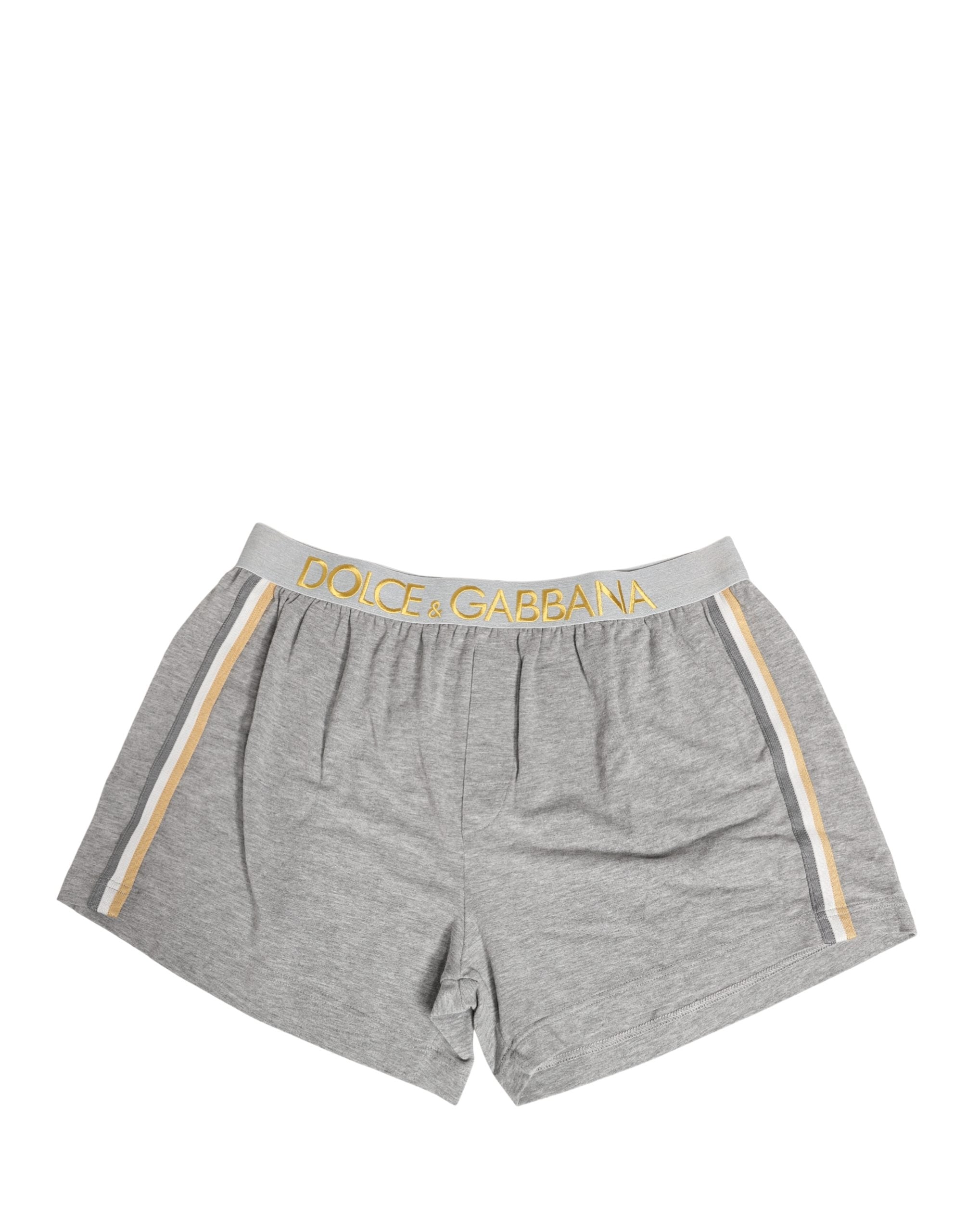Dolce & Gabbana Graue Herren-Boxershorts aus Baumwolle mit Logo-Bund