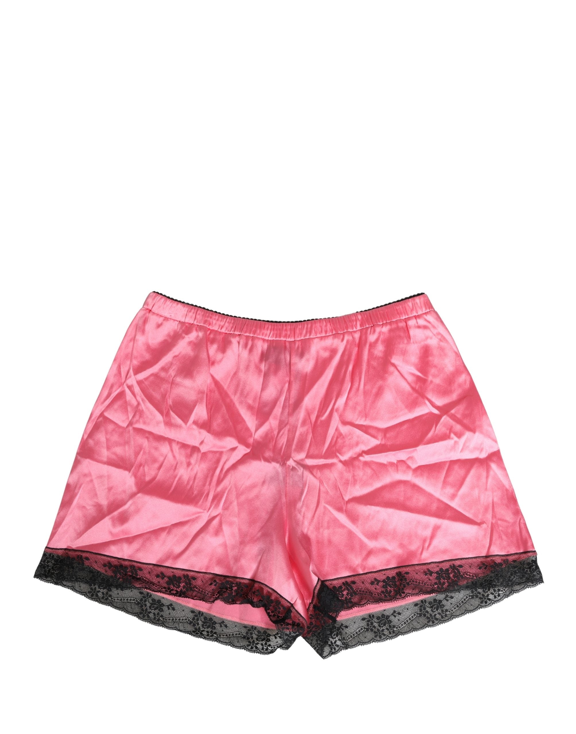 Dolce & Gabbana Pinke Pyjamashorts aus Seidensatin mit Spitzendetails
