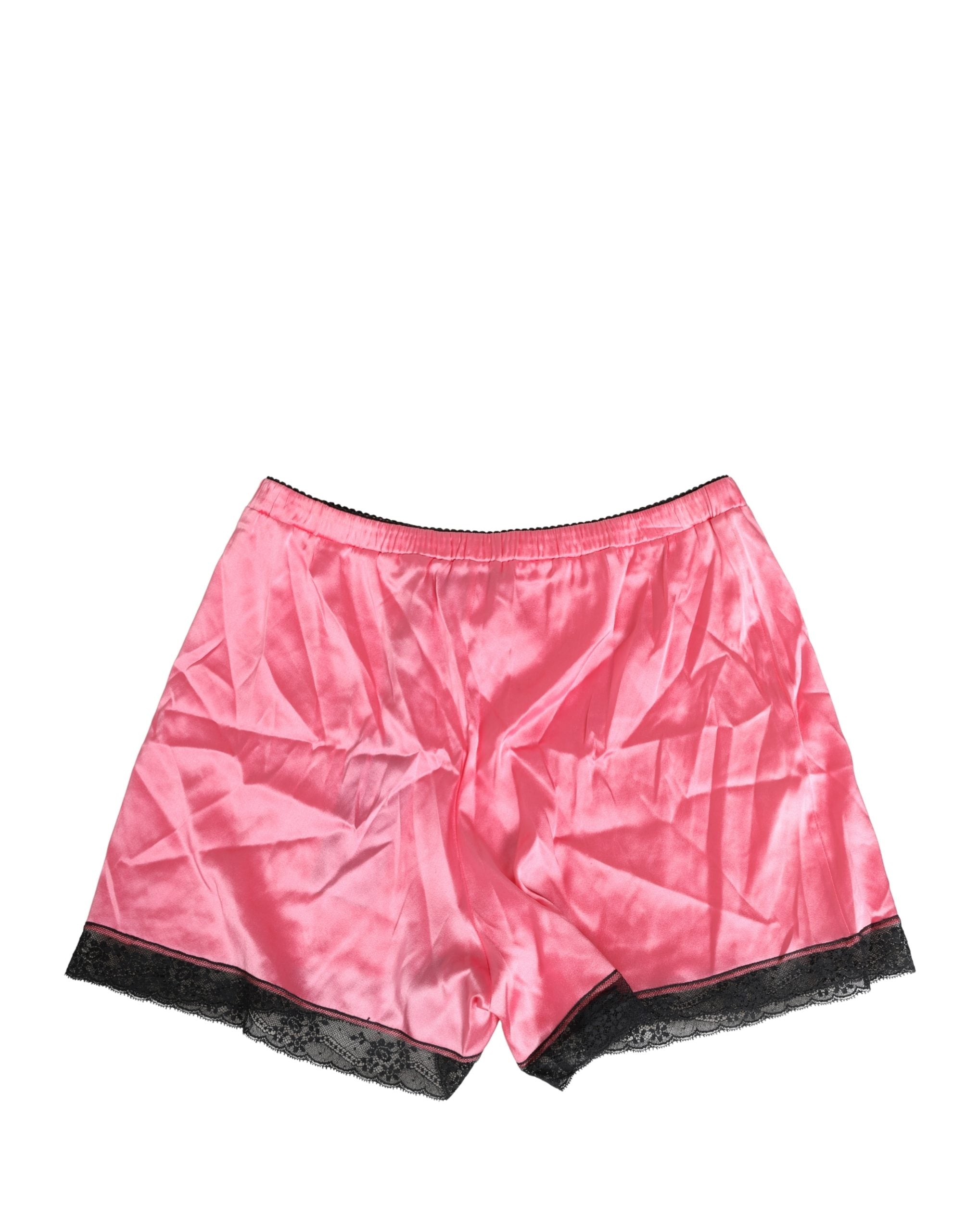 Dolce & Gabbana Pinke Pyjamashorts aus Seidensatin mit Spitzendetails