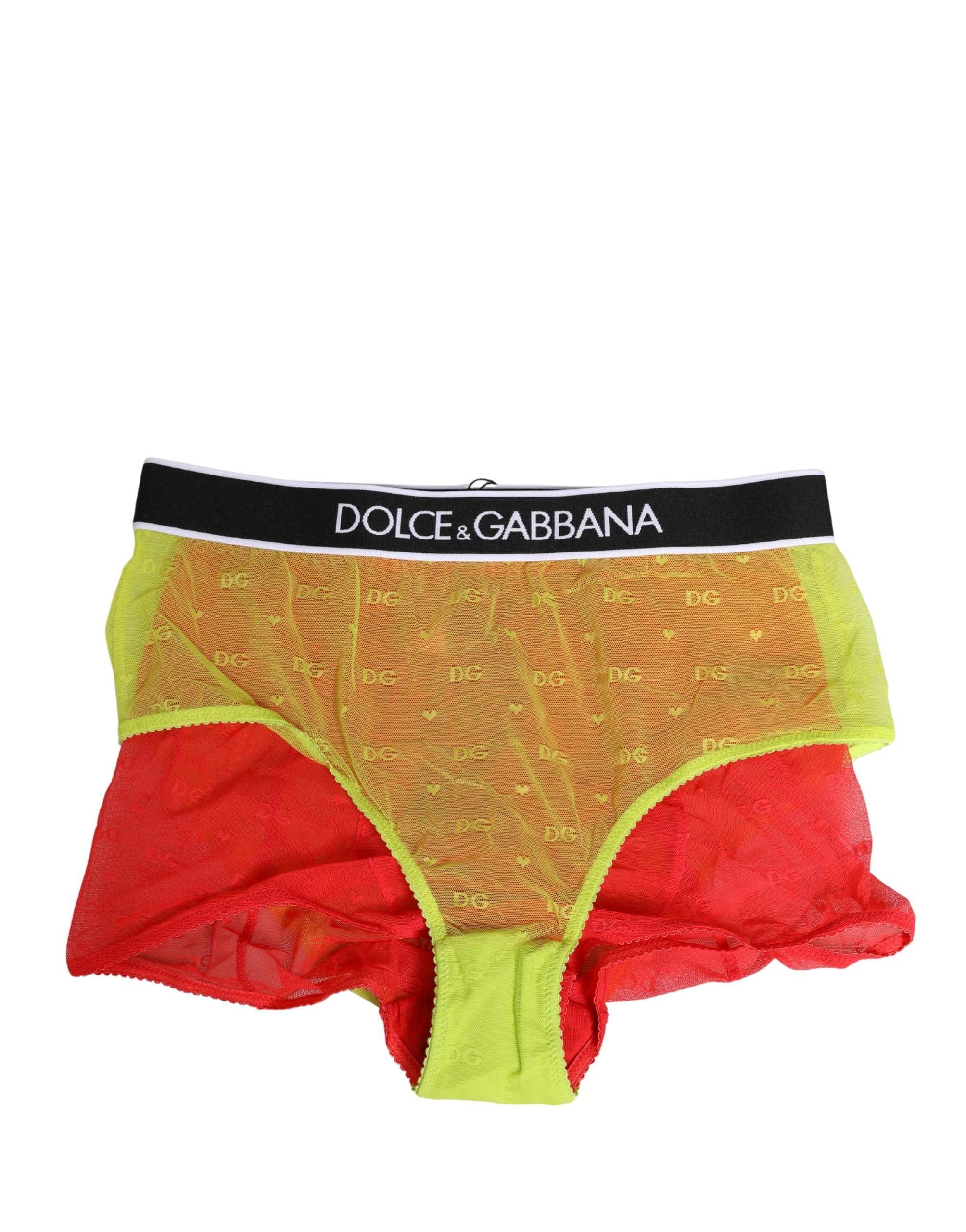 Dolce & Gabbana Rote gelbe Tüll-Panty mit mittlerer Taille