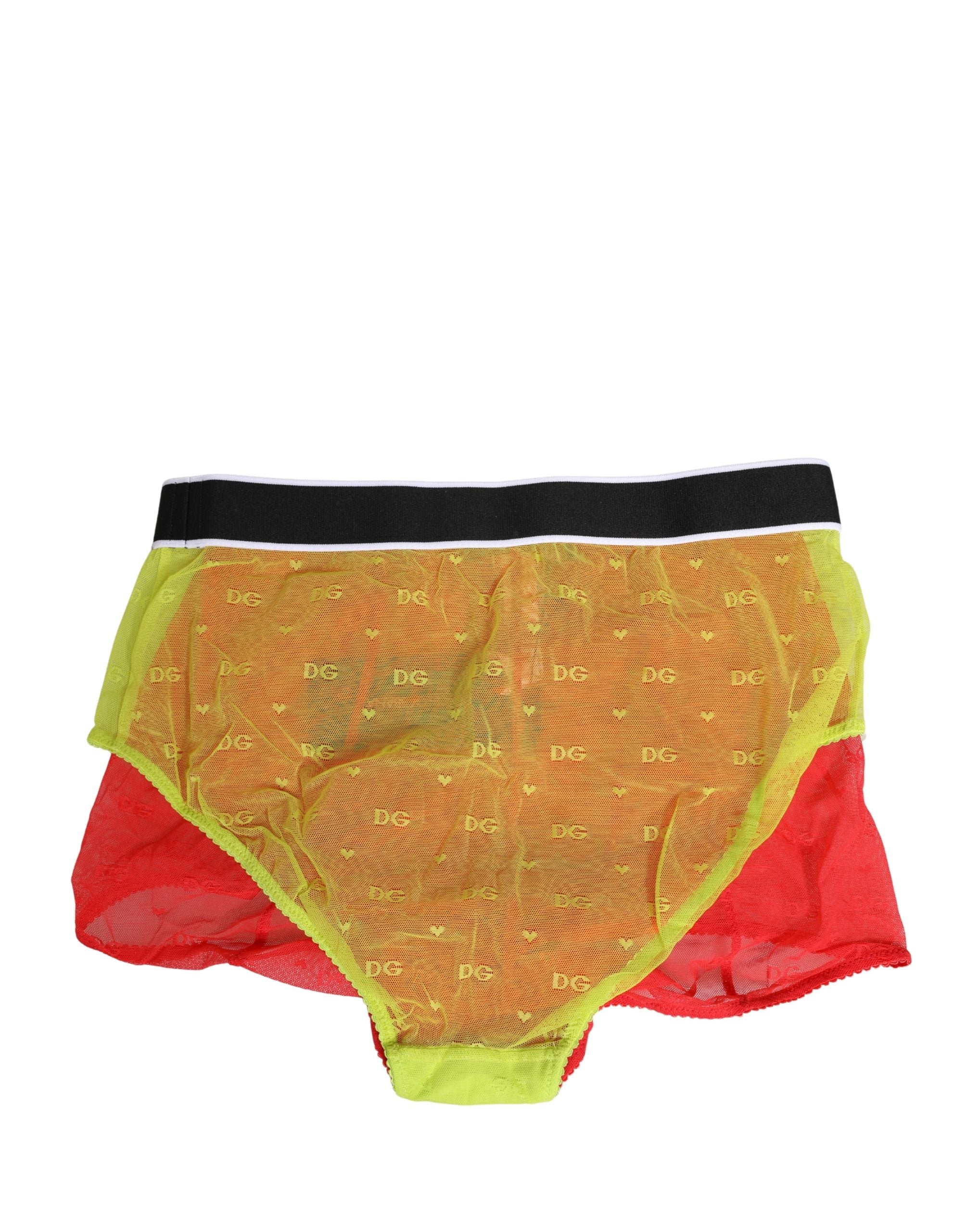 Dolce & Gabbana Rote gelbe Tüll-Panty mit mittlerer Taille