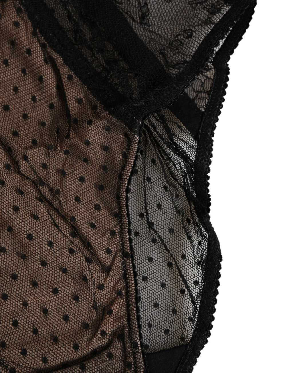Dolce & Gabbana Schwarzer transparenter Spitzen-Slip mit Tupfenmuster und hoher Taille